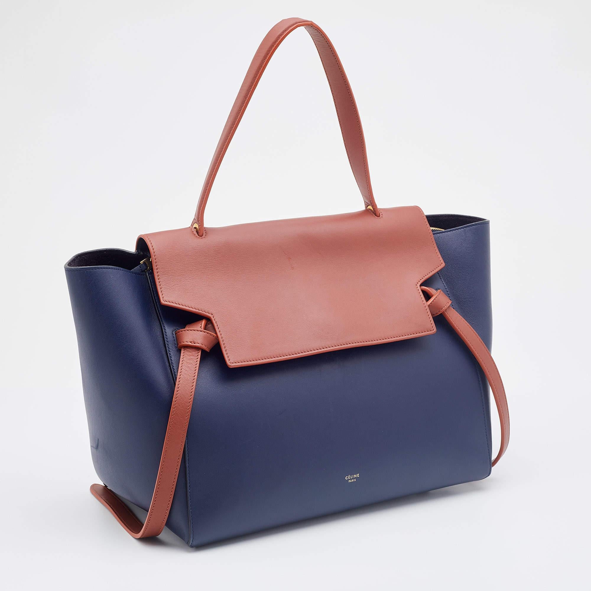 Women's Celine Navy Blue Leather Mini Belt Top Handle Bag