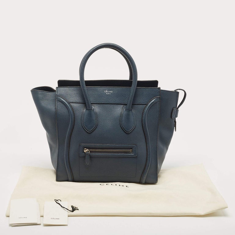 Celine Navy Blue Leather Mini Luggage Tote For Sale at 1stDibs