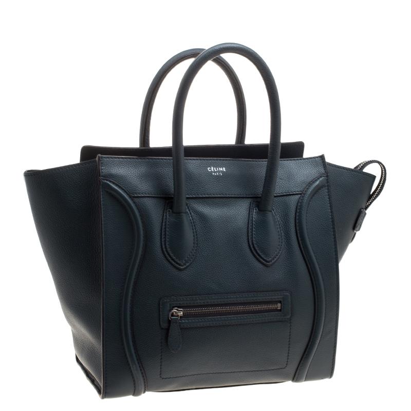 navy blue leather tote bag