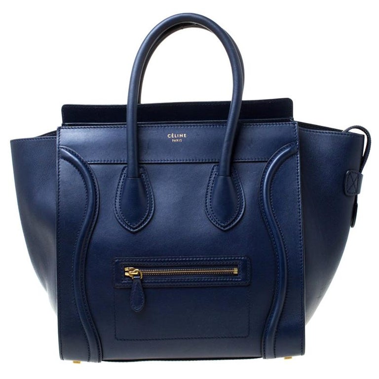 Celine Navy Blue Leather Mini Luggage Tote For Sale at 1stDibs