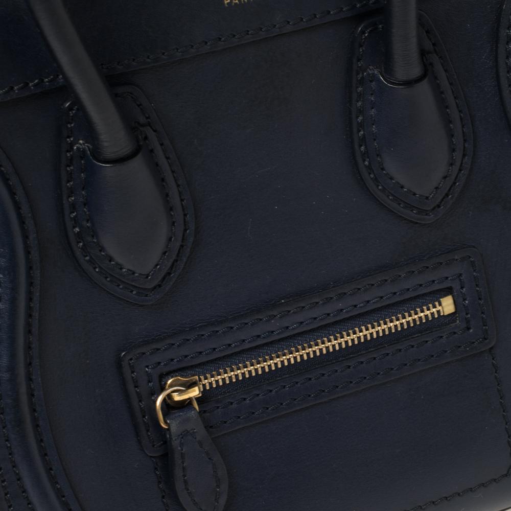 Celine Navy Blue Leather Nano Luggage Tote 1