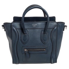 Céline Navy Blue Leather Nano Luggage Tote