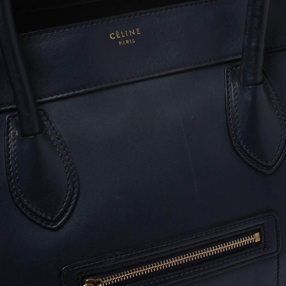 Celine Navy Blue Leather Shoulder Luggage Tote 3