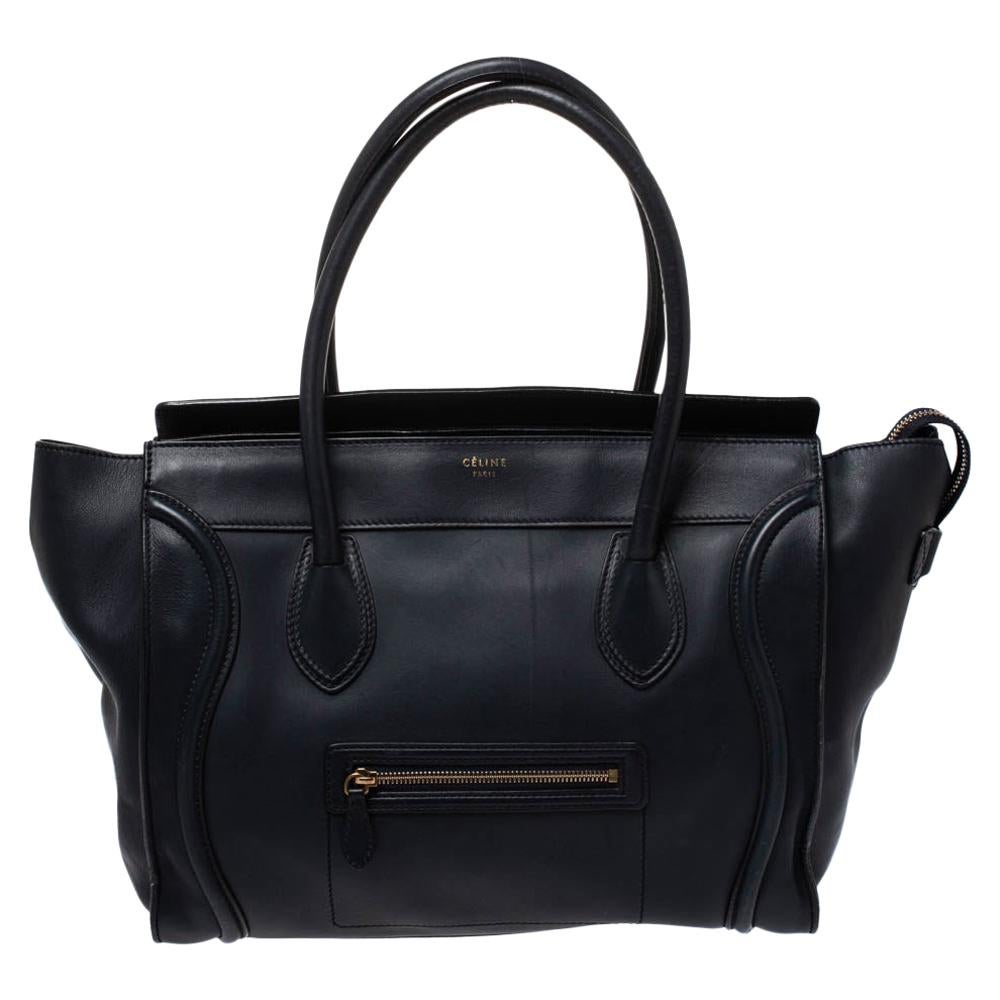 Celine Navy Blue Leather Shoulder Luggage Tote