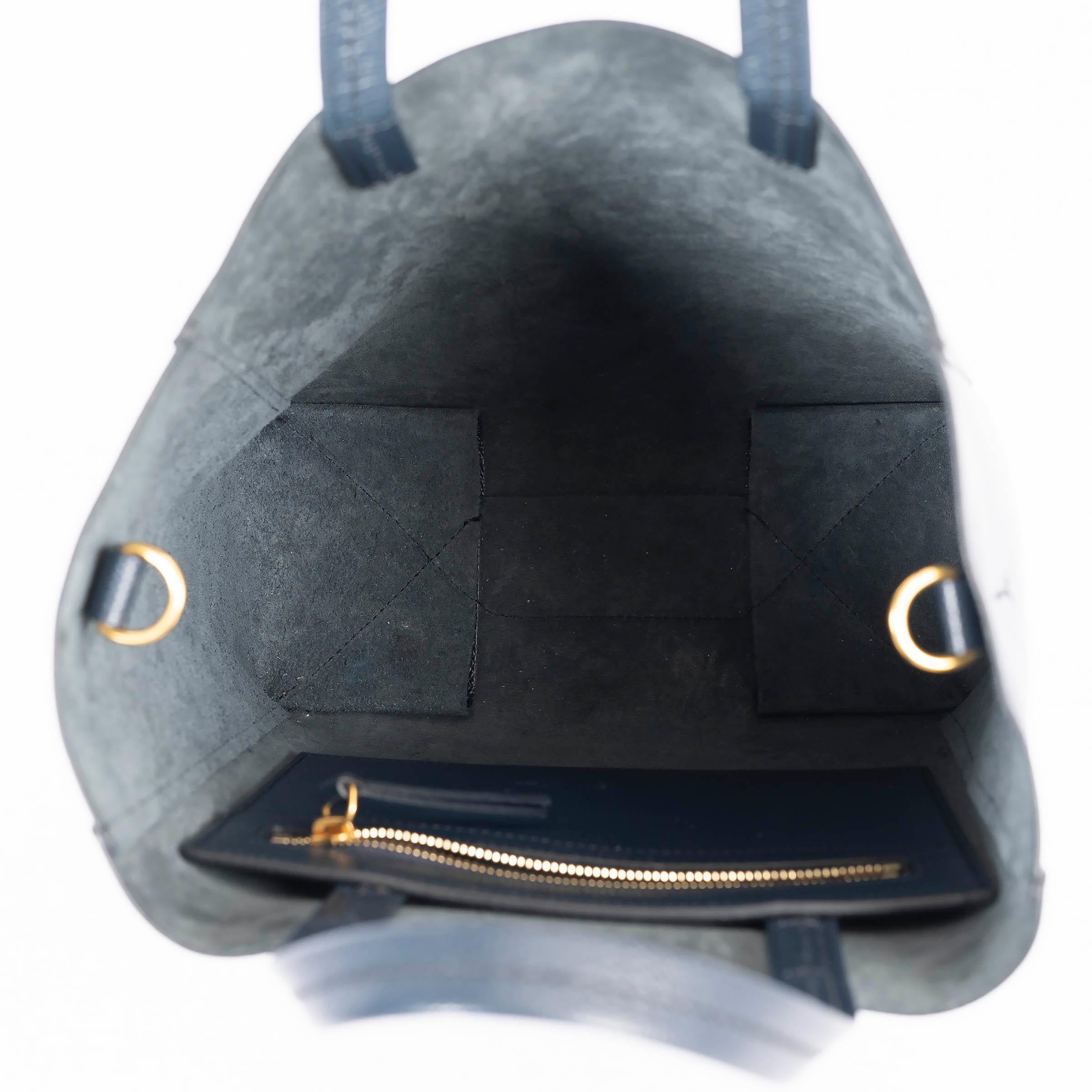 Women's CELINE navy blue leather SMALL VERTICAL CABAS Tote Bag