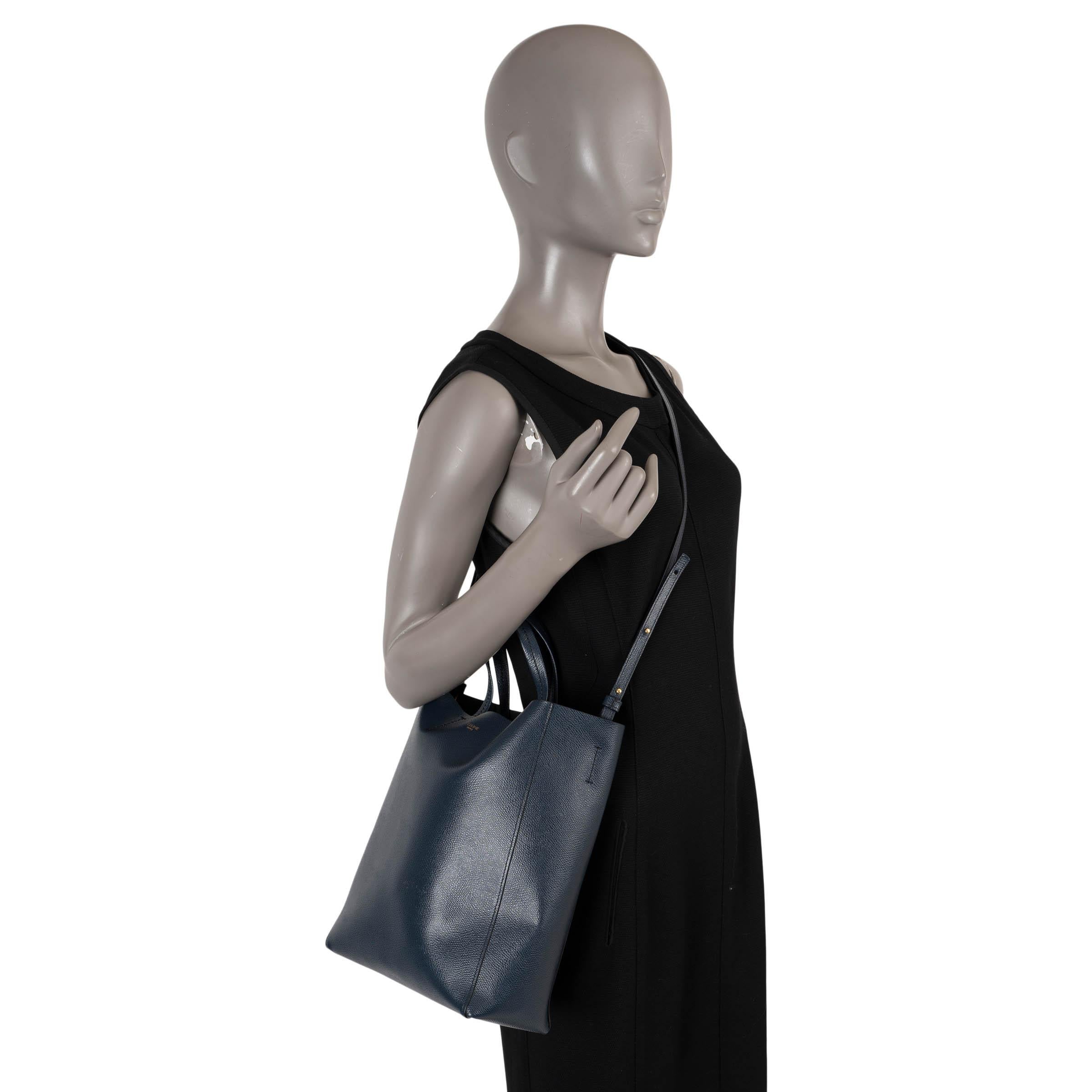 CELINE navy blue leather SMALL VERTICAL CABAS Tote Bag 2