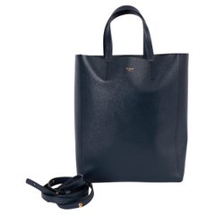 CELINE navy blue leather SMALL VERTICAL CABAS Tote Bag