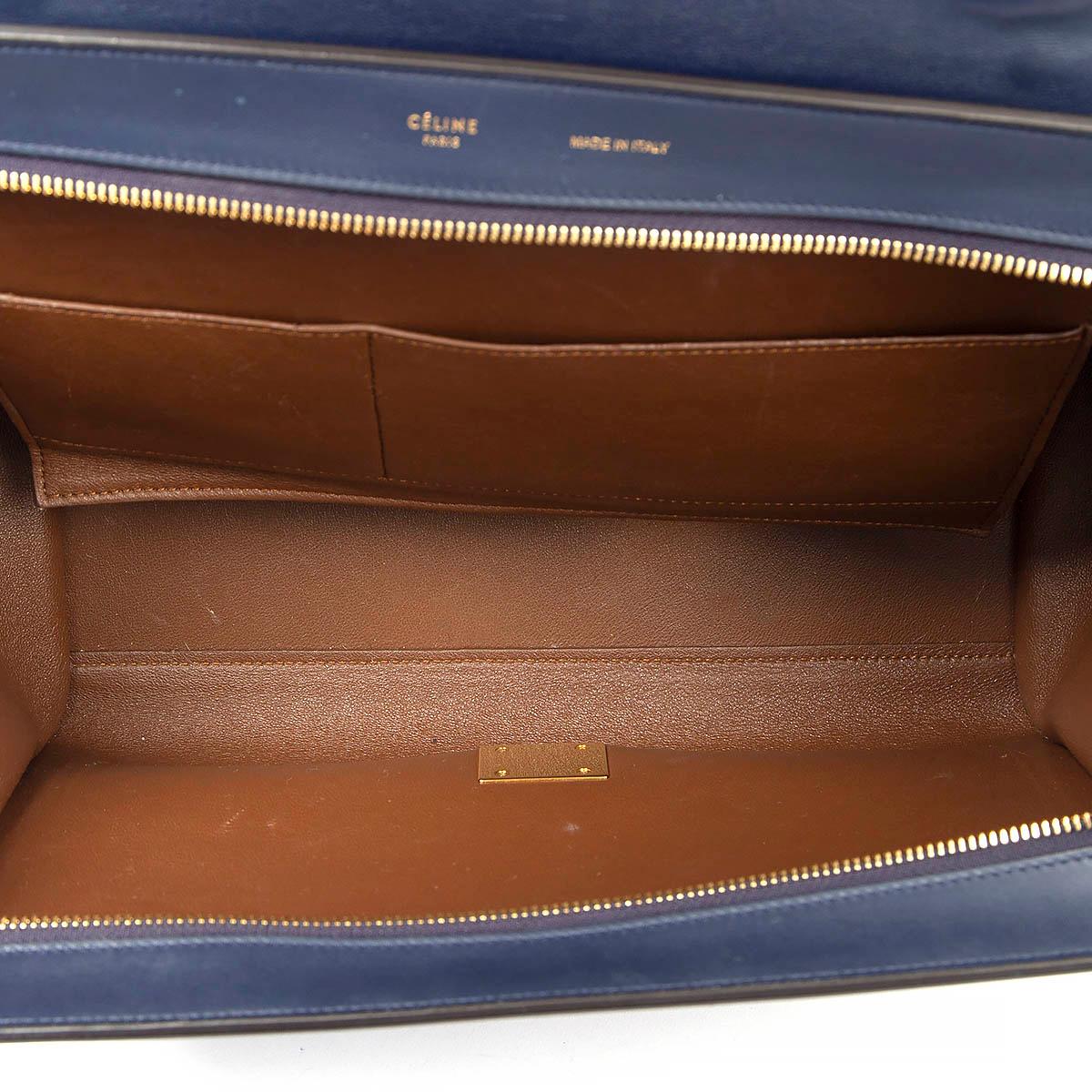 Women's CELINE navy blue leather & suede TRAPEZE MEDIUM Shoulder Bag For Sale