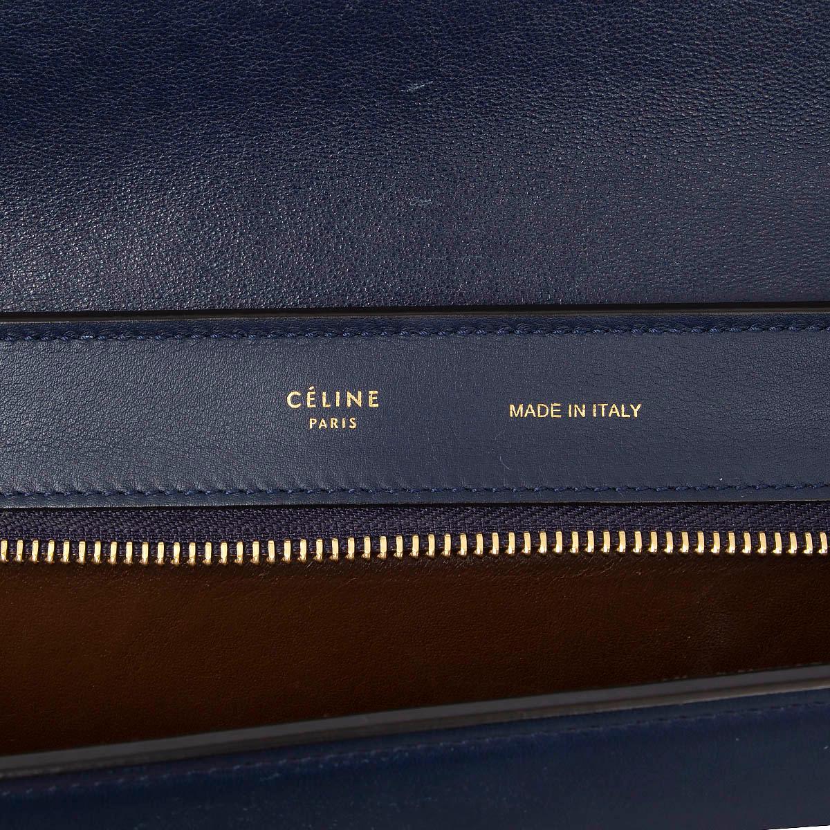 CELINE navy blue leather & suede TRAPEZE MEDIUM Shoulder Bag For Sale 1
