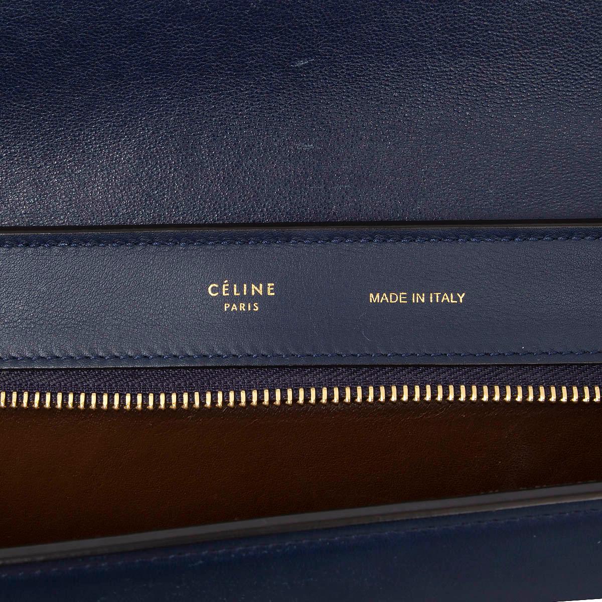 Women's CELINE navy blue leather & suede TRAPEZE MEDIUM Shoulder Bag For Sale