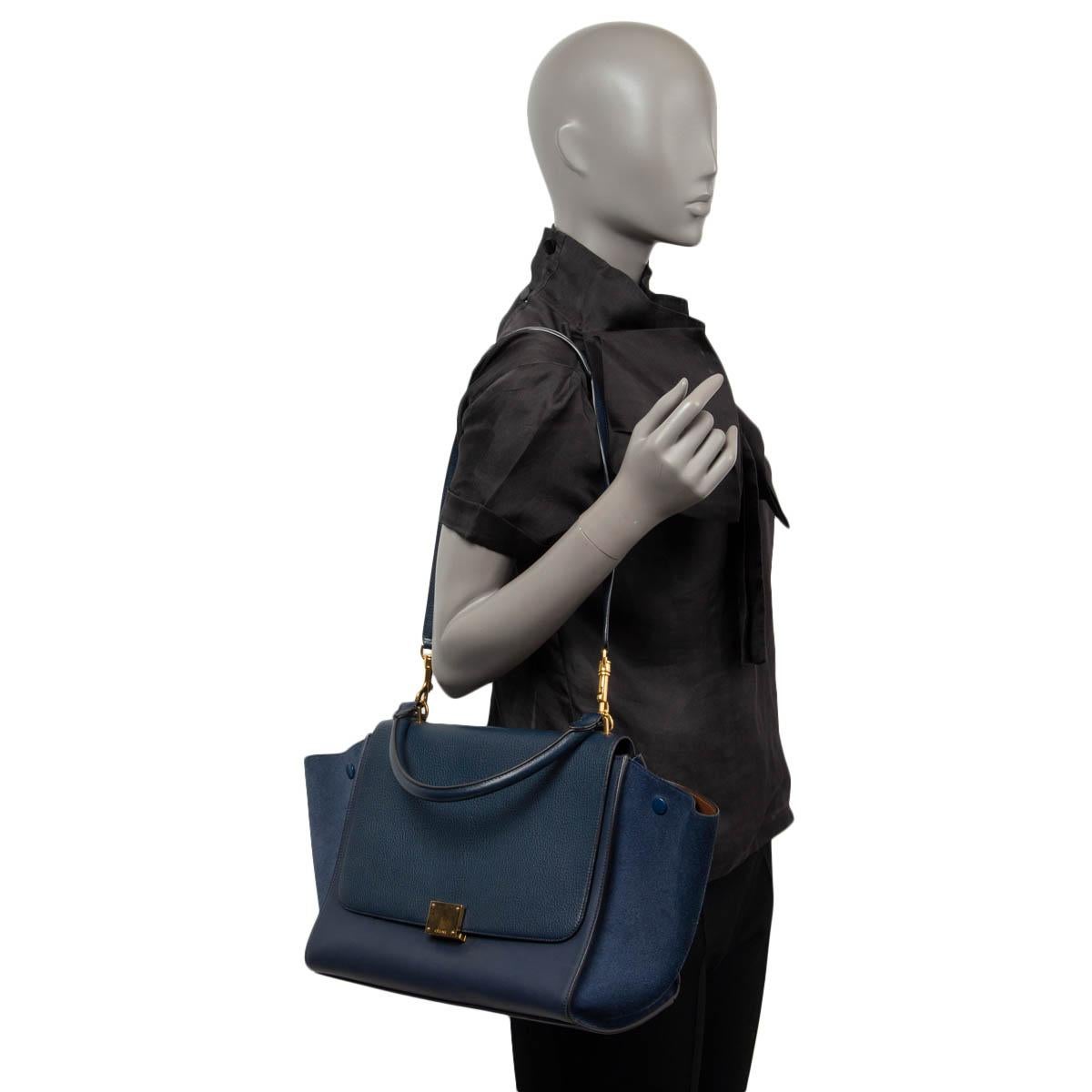 CELINE navy blue leather & suede TRAPEZE MEDIUM Shoulder Bag For Sale 2