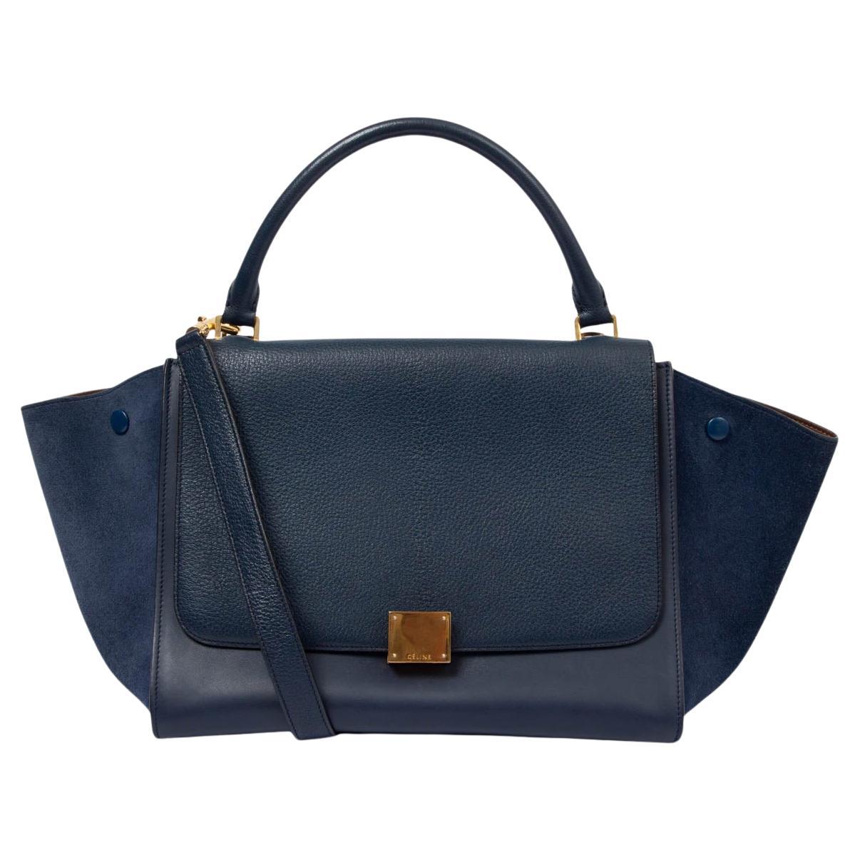 CELINE navy blue leather & suede TRAPEZE MEDIUM Shoulder Bag For Sale