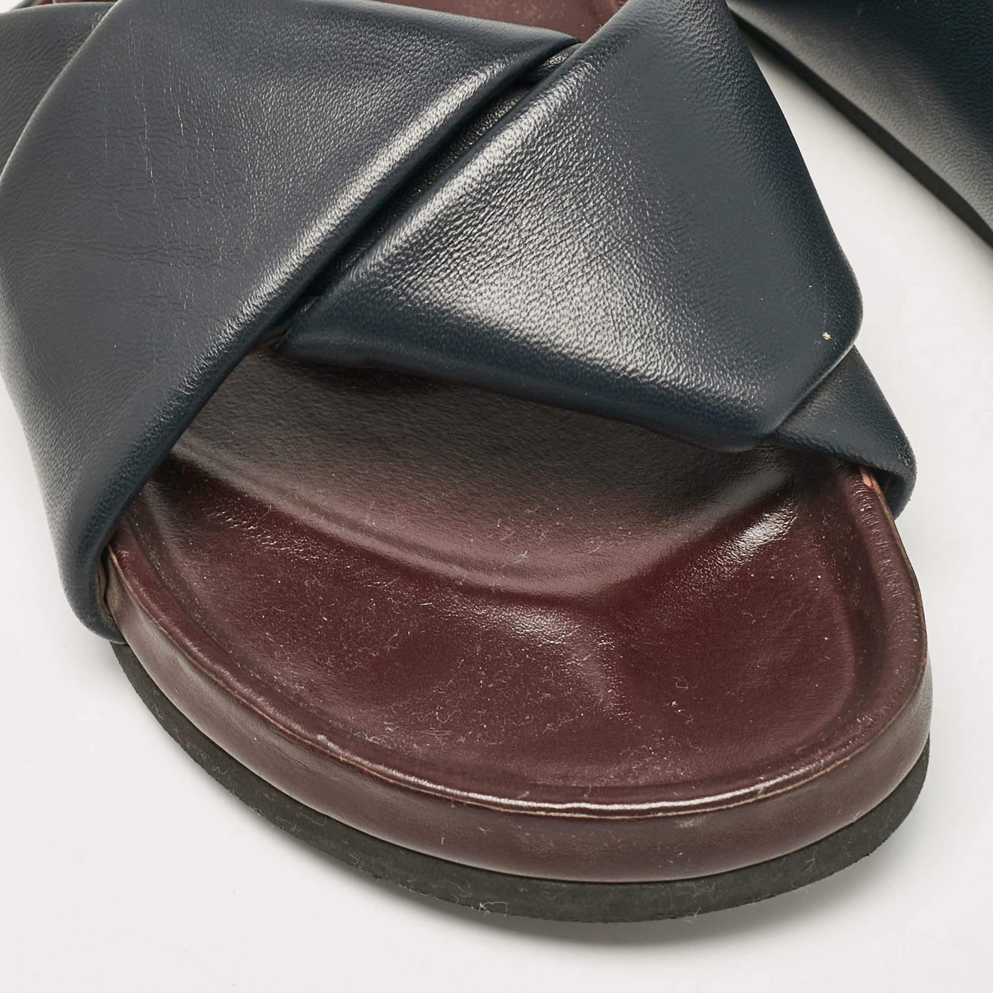 Celine Navy Blue Leather Twist Slides Size 38 For Sale 3