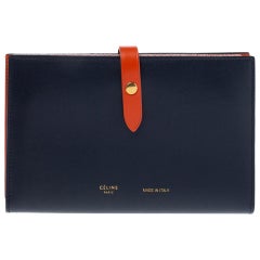 Celine Navy Blue/Orange Leather Large Multifunction Strap Wallet