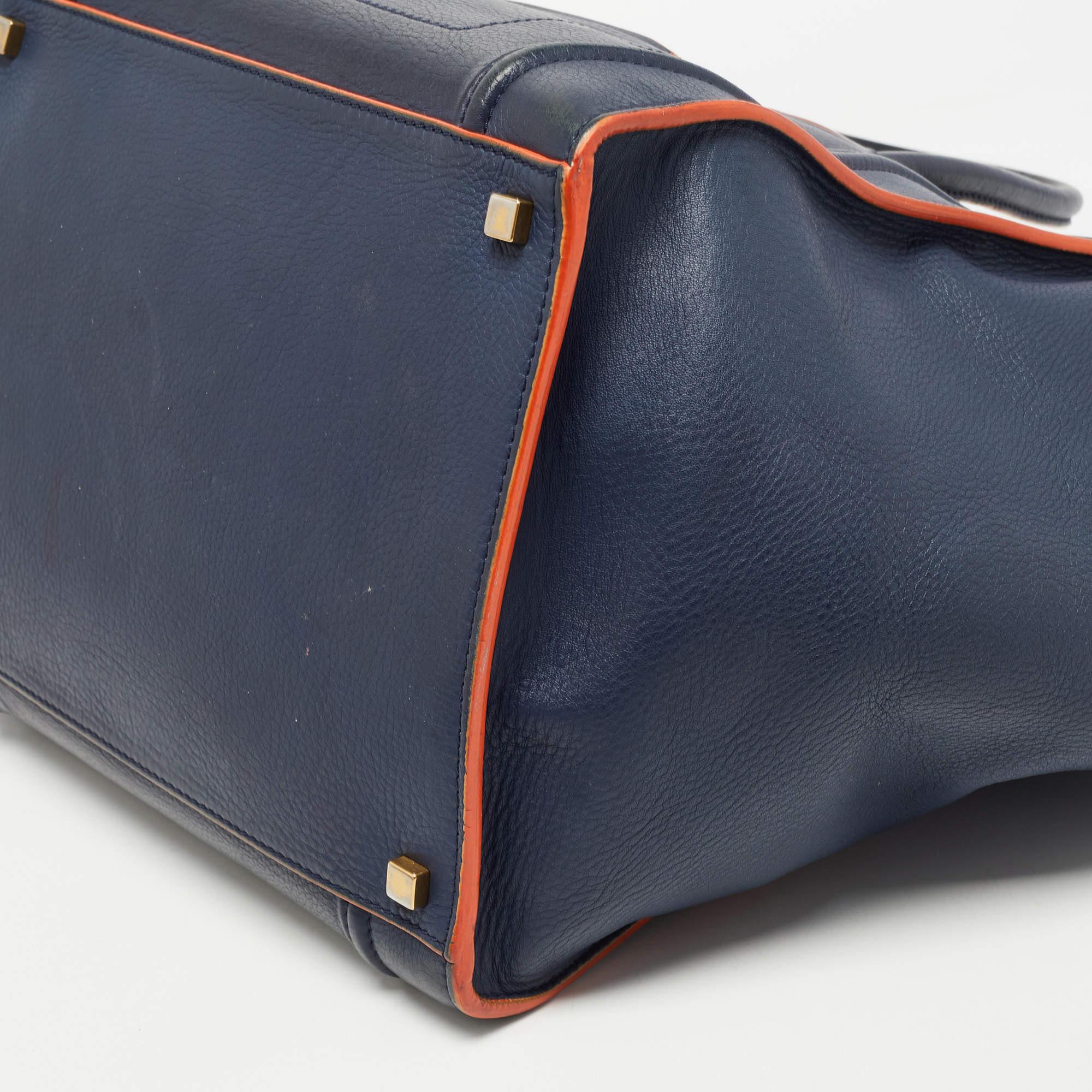 Celine Navy Blue/Orange Leather Medium Phantom Luggage Tote 10
