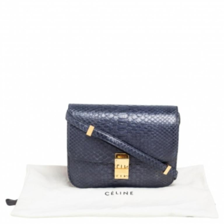 Noir Sac à bandoulière moyen Classic Box en python bleu marine de Celine en vente