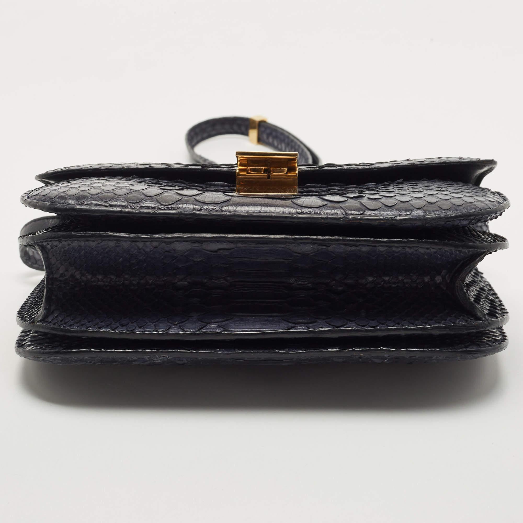 Celine Navy Blue Python Medium Classic Box Shoulder Bag For Sale 1