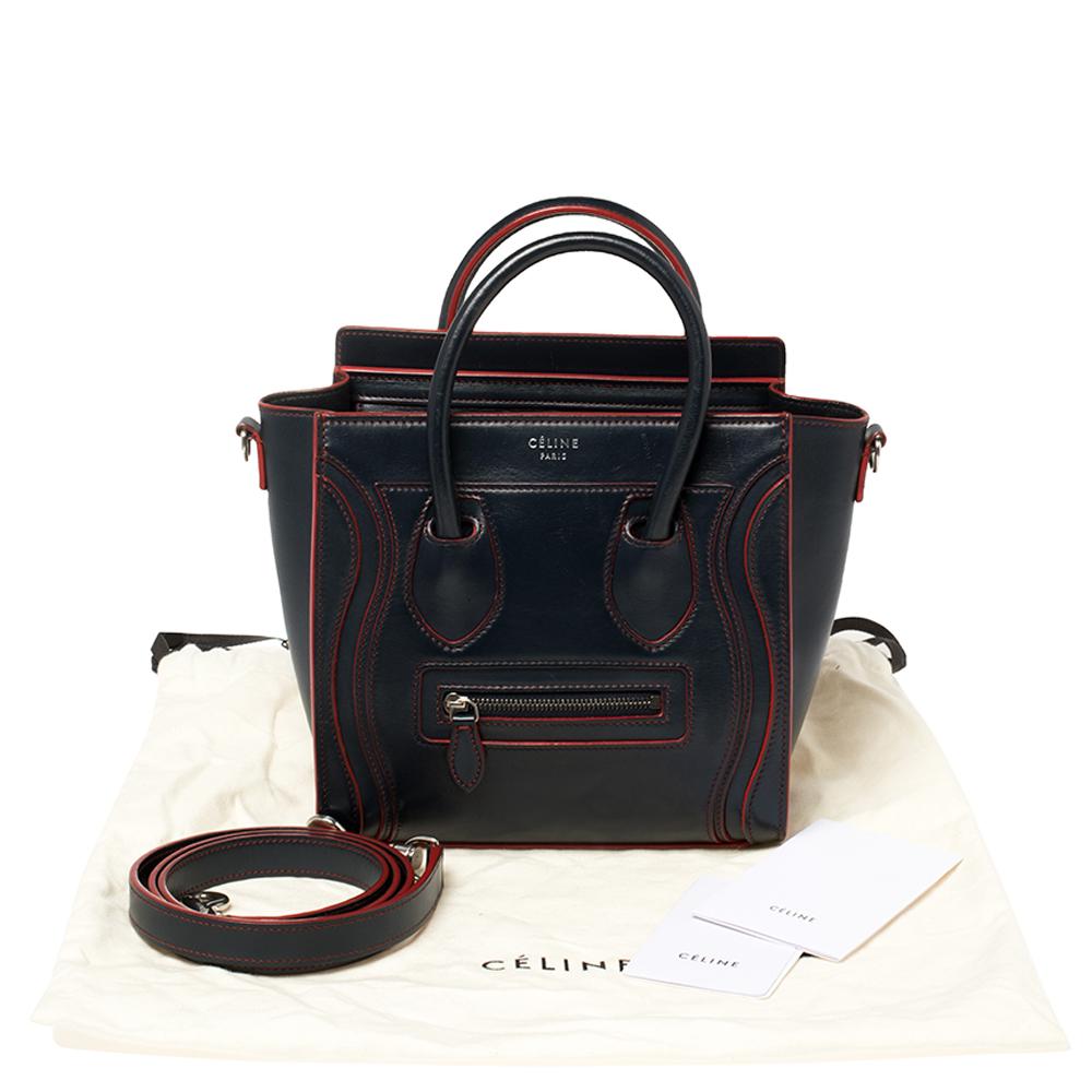 Celine Navy Blue/Red Leather Nano Luggage Tote 5
