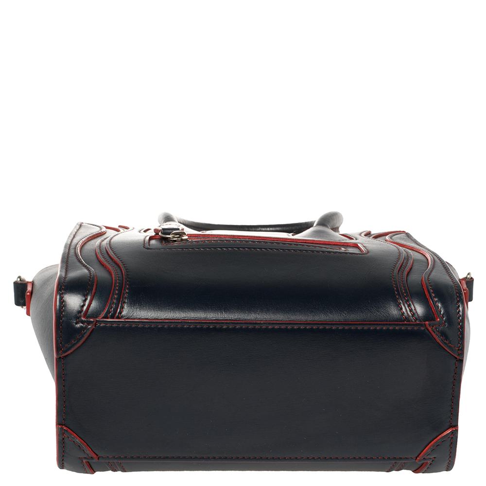 Black Celine Navy Blue/Red Leather Nano Luggage Tote