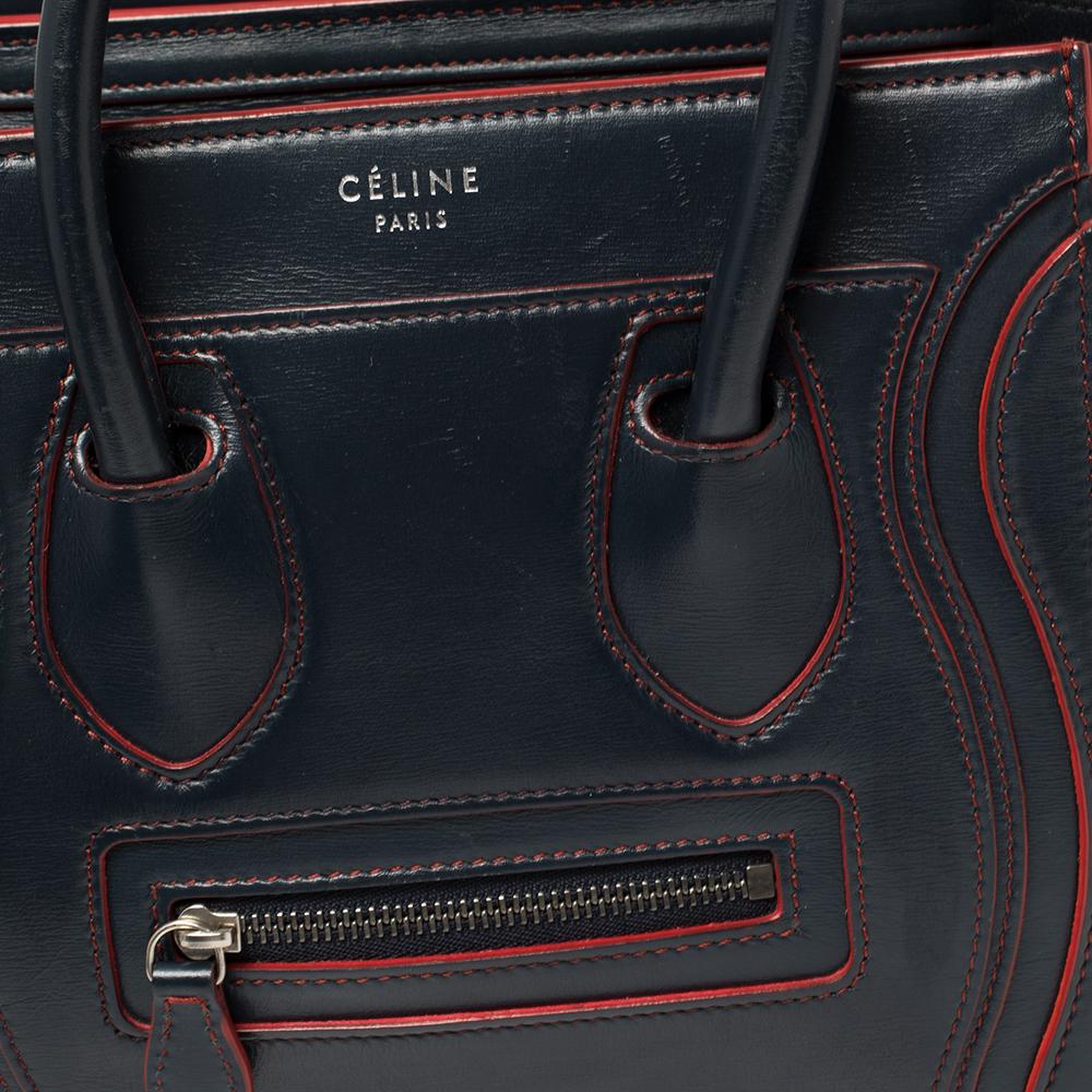 Women's Celine Navy Blue/Red Leather Nano Luggage Tote