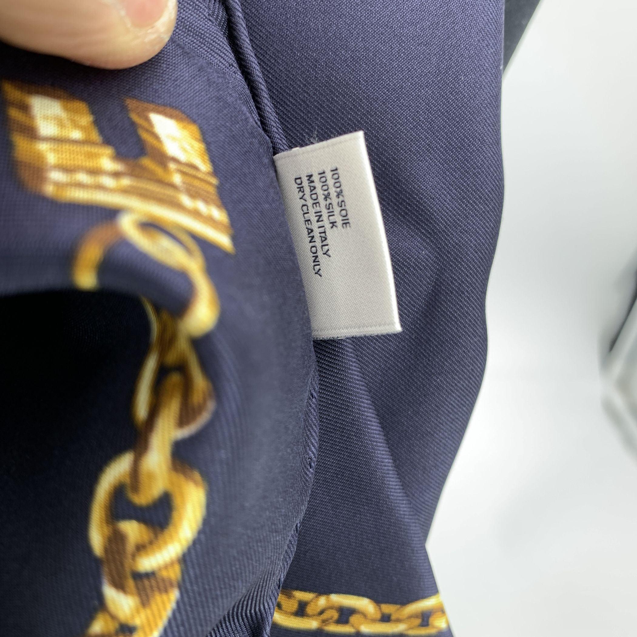 Women's Celine Navy Blue Silk Twill Square Scarf with Chain Print