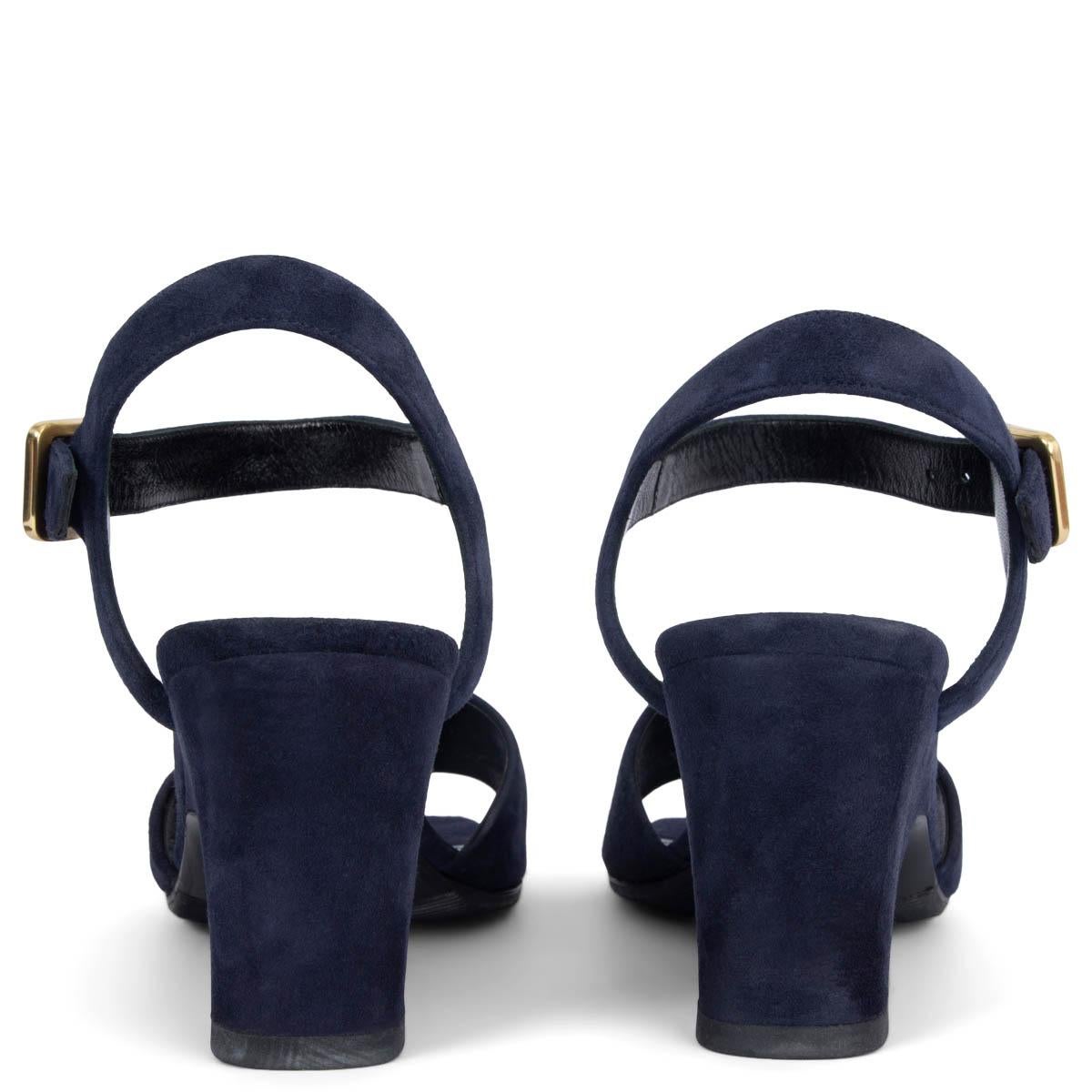 CELINE navy blue suede 2016 BLOCK HEEL Sandals Shoes 36 In Excellent Condition For Sale In Zürich, CH