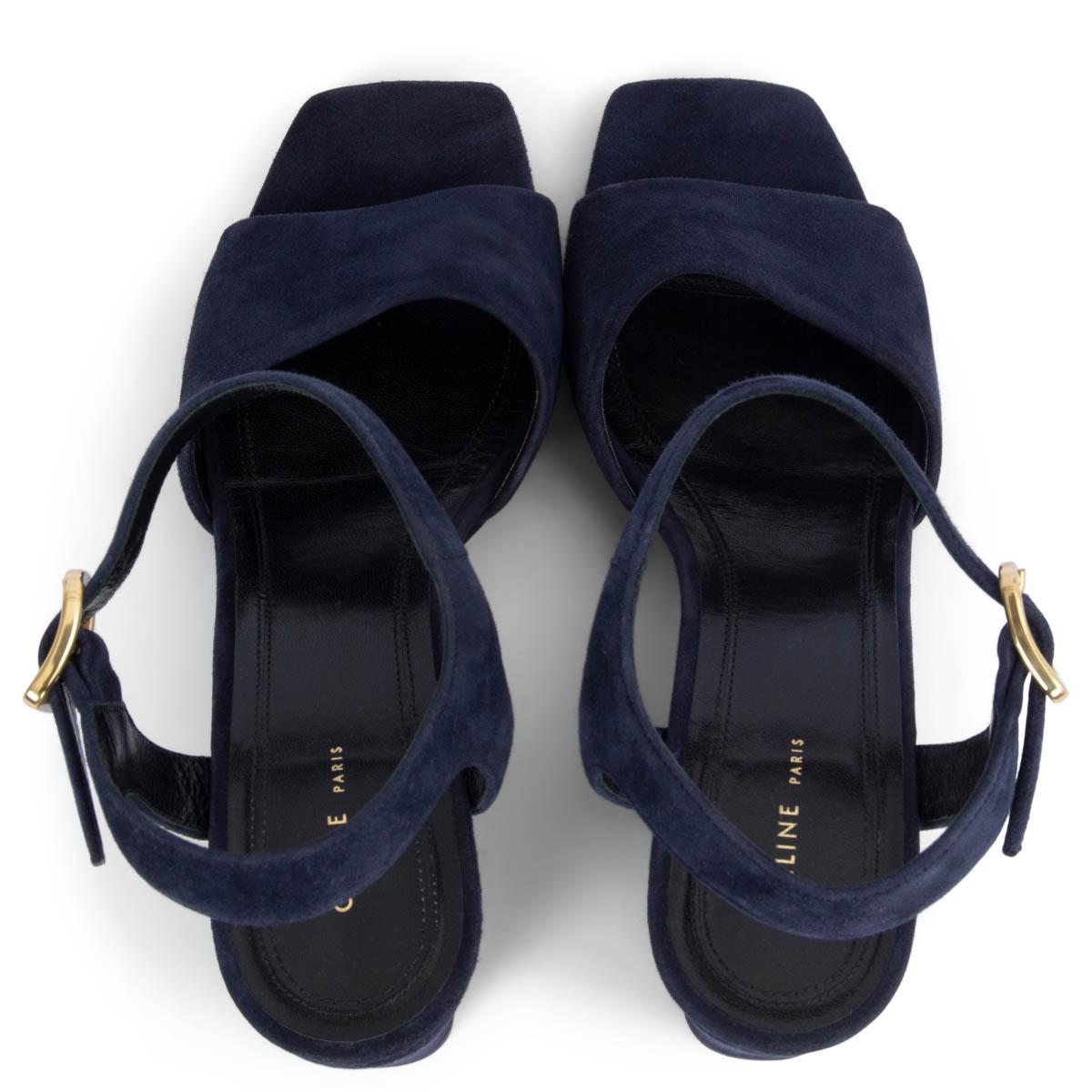 Women's CELINE navy blue suede 2016 BLOCK HEEL Sandals Shoes 36 For Sale