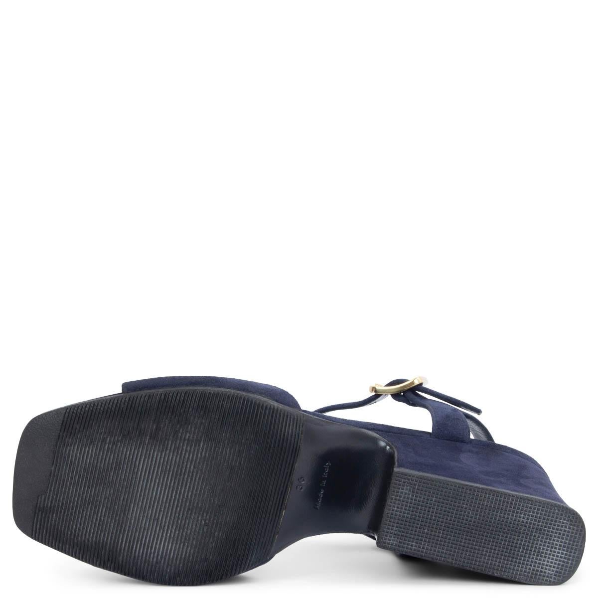 CELINE navy blue suede 2016 BLOCK HEEL Sandals Shoes 36 For Sale 1