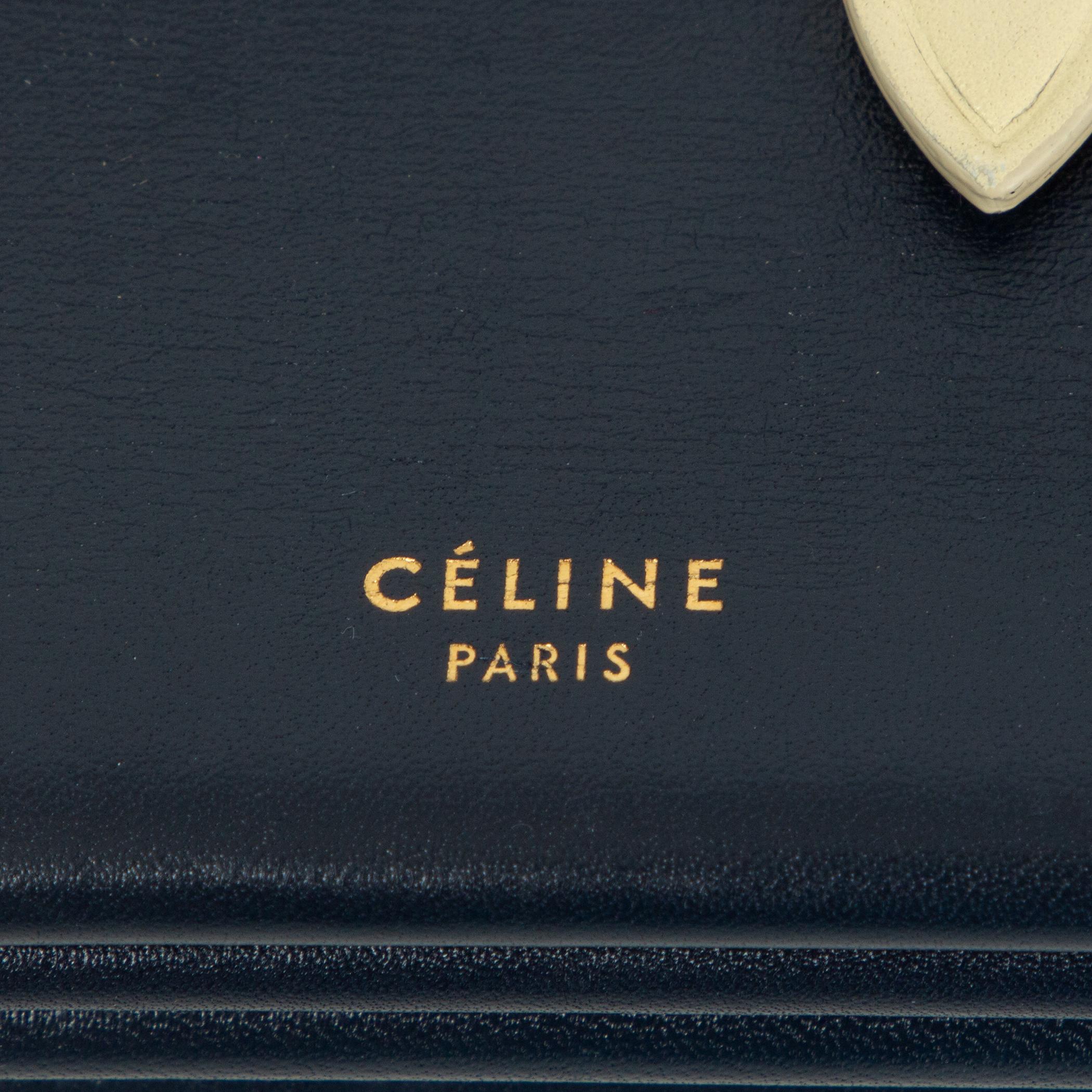 CELINE navy blue & vanilla leather CARD HOLDER Wallet 2
