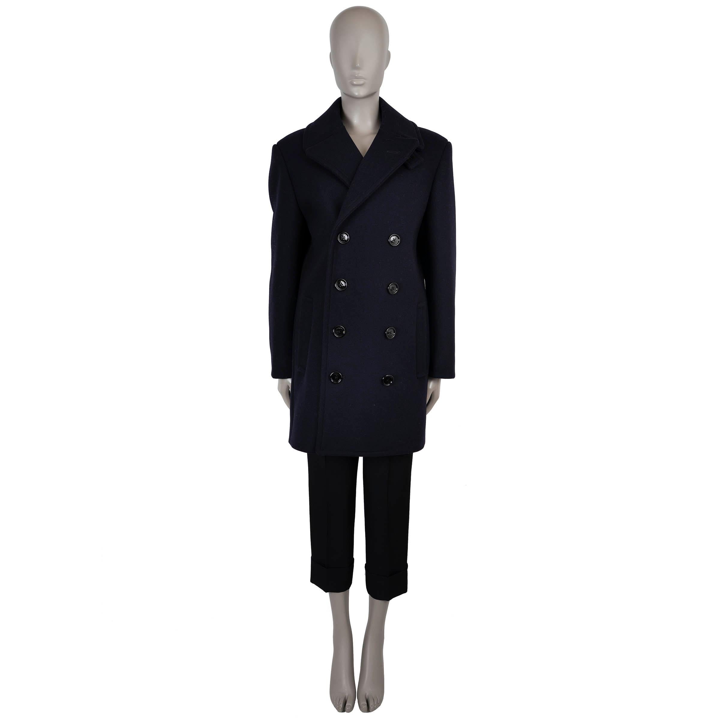 CELINE navy blau Wolle 2020 TWILL PEACOAT Mantel Jacke 40 M im Zustand „Hervorragend“ im Angebot in Zürich, CH