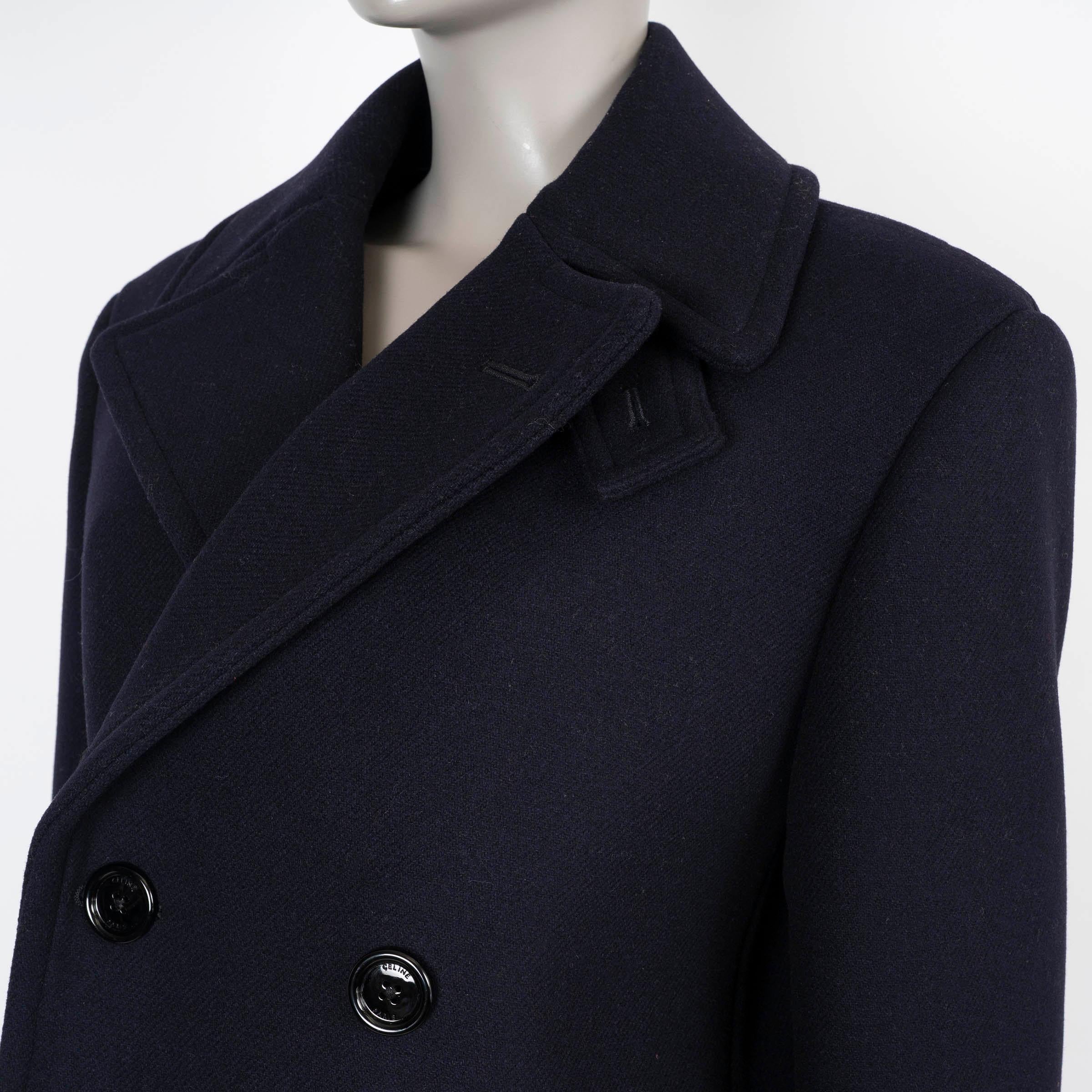 CELINE navy blau Wolle 2020 TWILL PEACOAT Mantel Jacke 40 M Damen im Angebot
