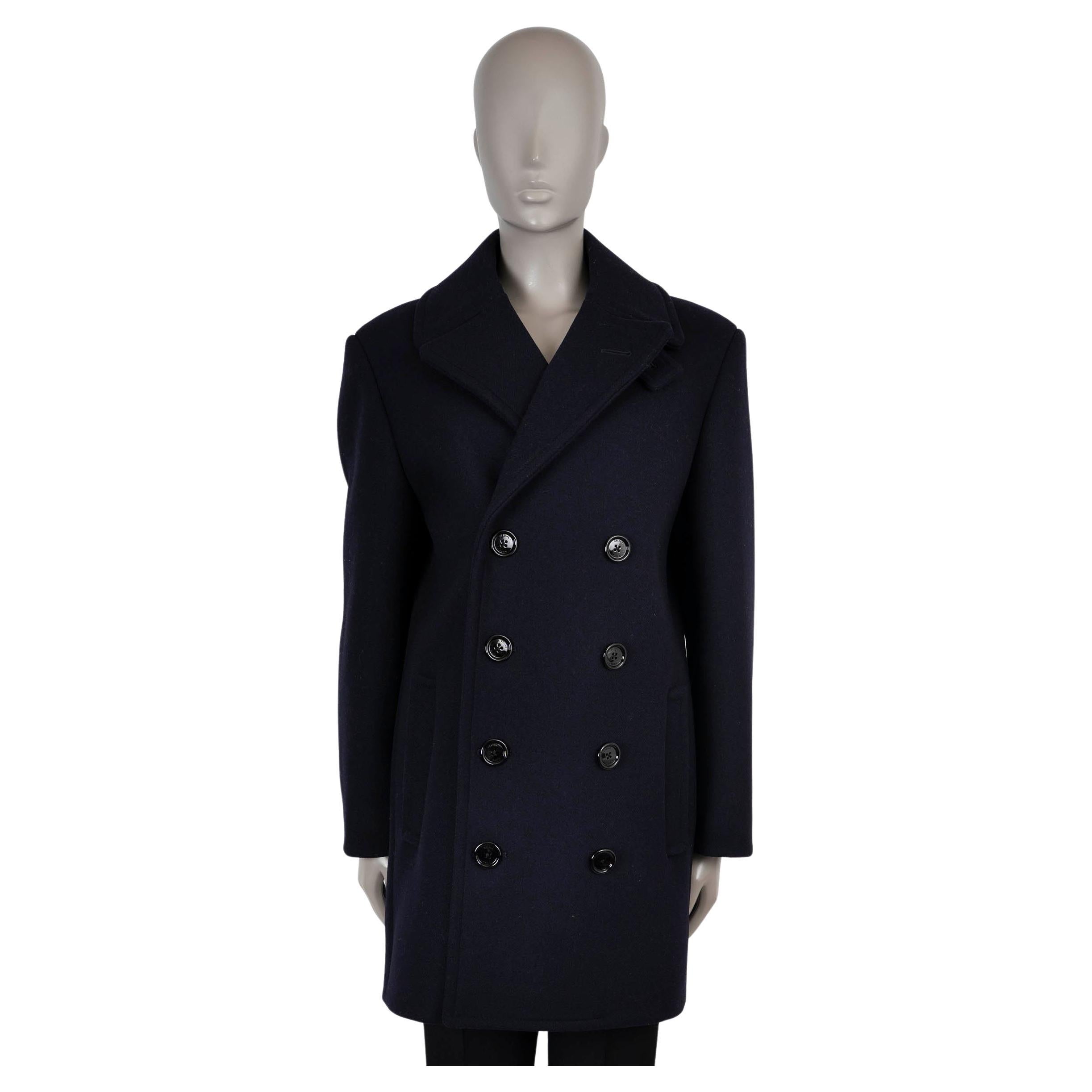 CELINE navy blue wool 2020 TWILL PEACOAT Coat Jacket 40 M