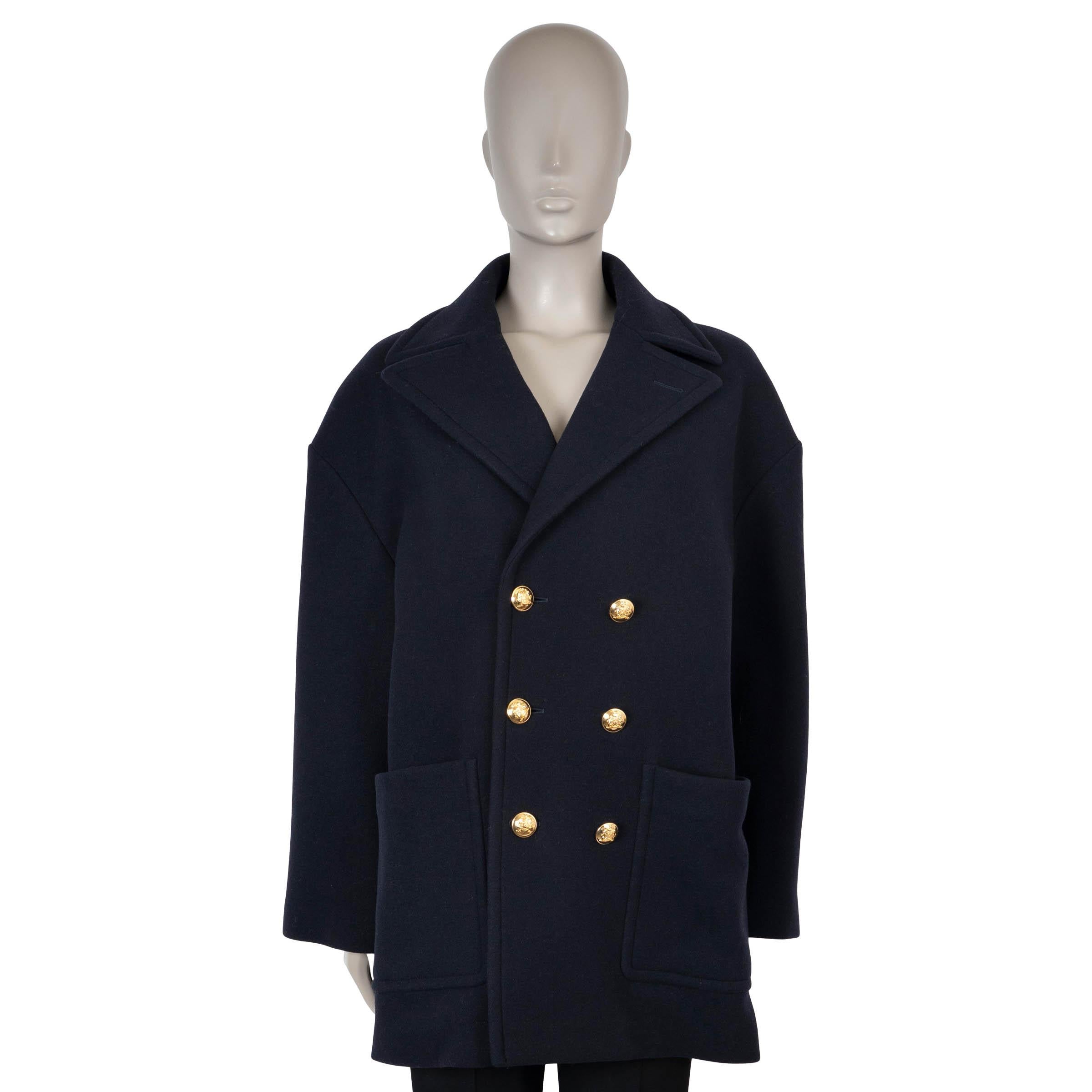 CELINE navy blue wool 2023 FELT PEACOAT Jacket 38 S