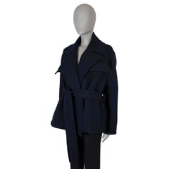 CELINE navy blue wool BELTED TWILL Peacoat Jacket 40 M