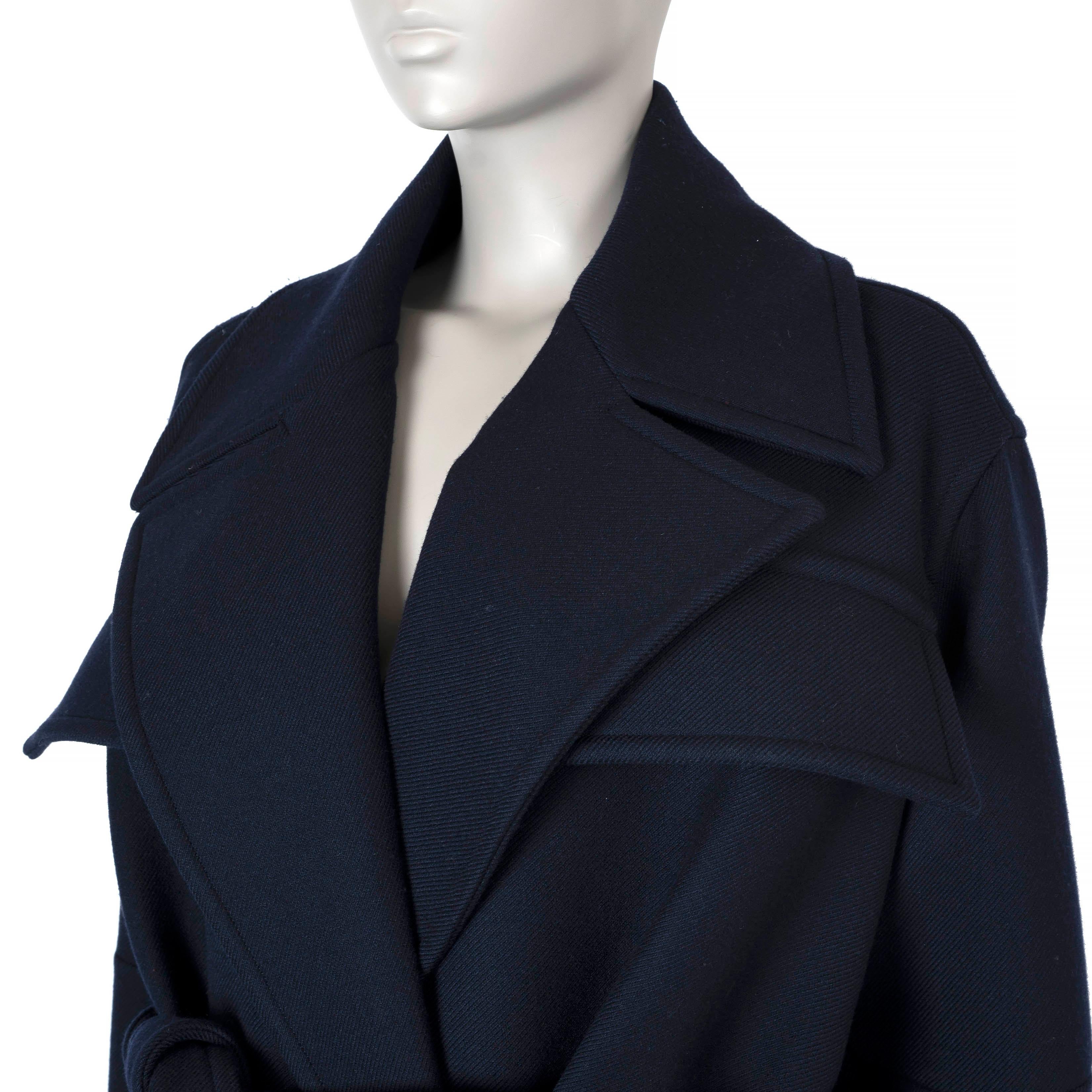 CELINE marineblauer BELTED TWILL-Erbsenmantel aus Wolle 40 M Damen im Angebot