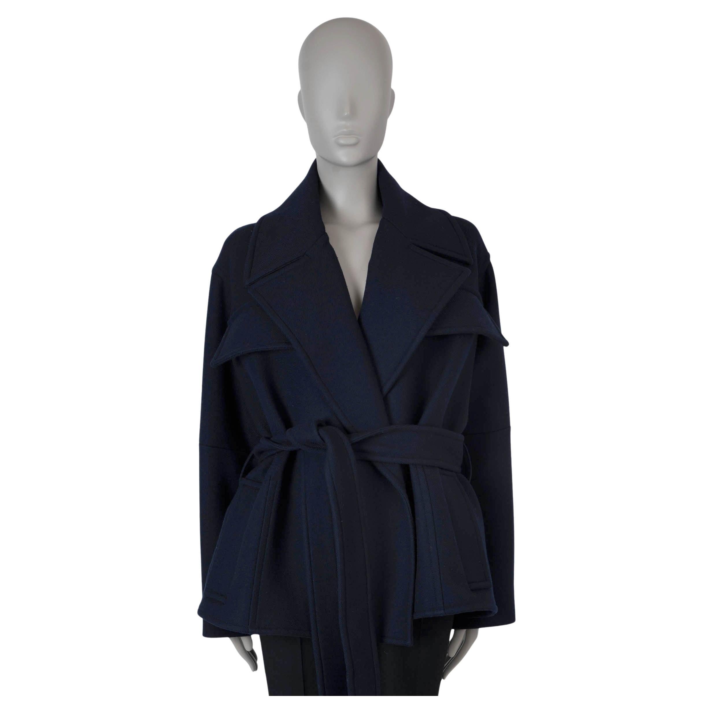CELINE Giacca Peacoat in lana blu navy BELTED TWILL 40 M.