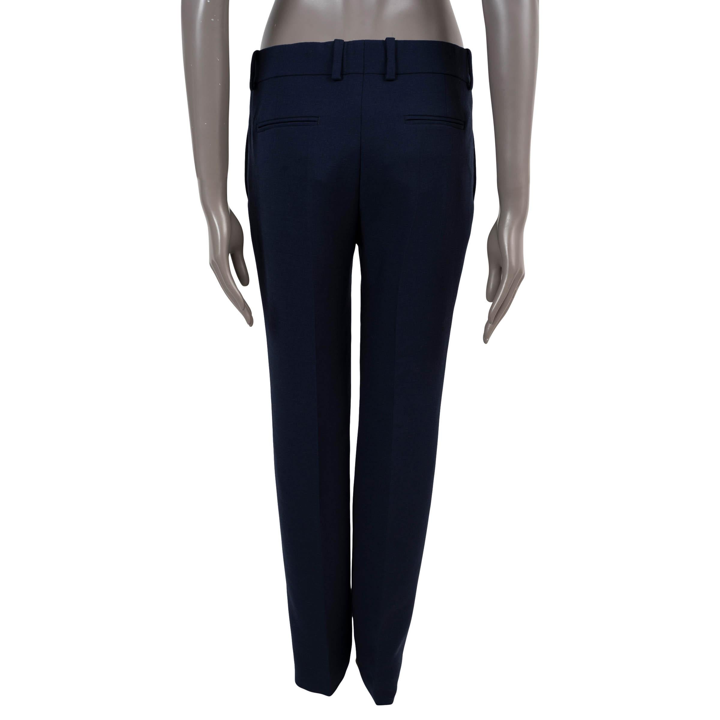 Black CELINE navy blue wool blend CREASED TAPERED-LEG Pants 38 S For Sale
