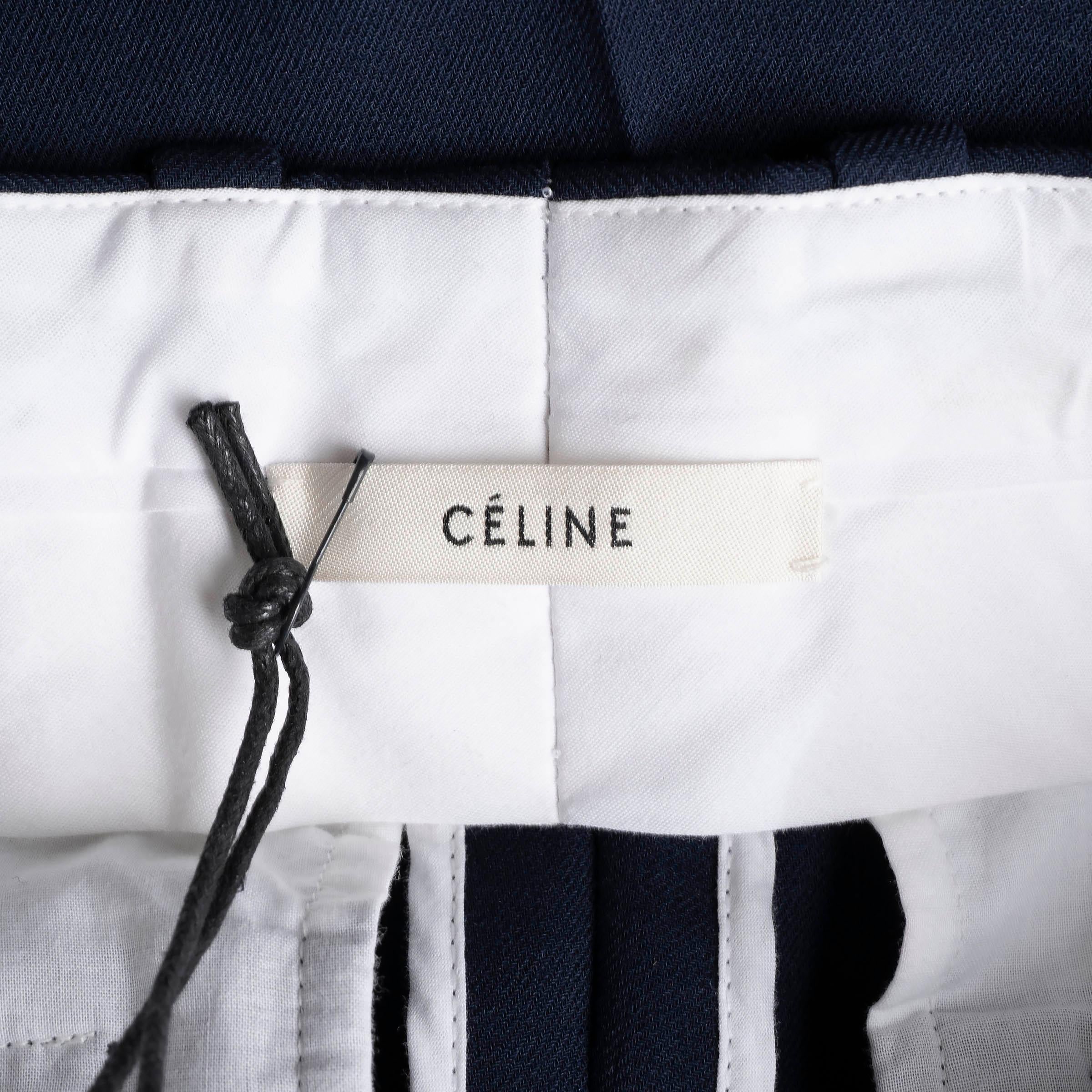 Women's CELINE navy blue wool blend CREASED TAPERED-LEG Pants 38 S For Sale