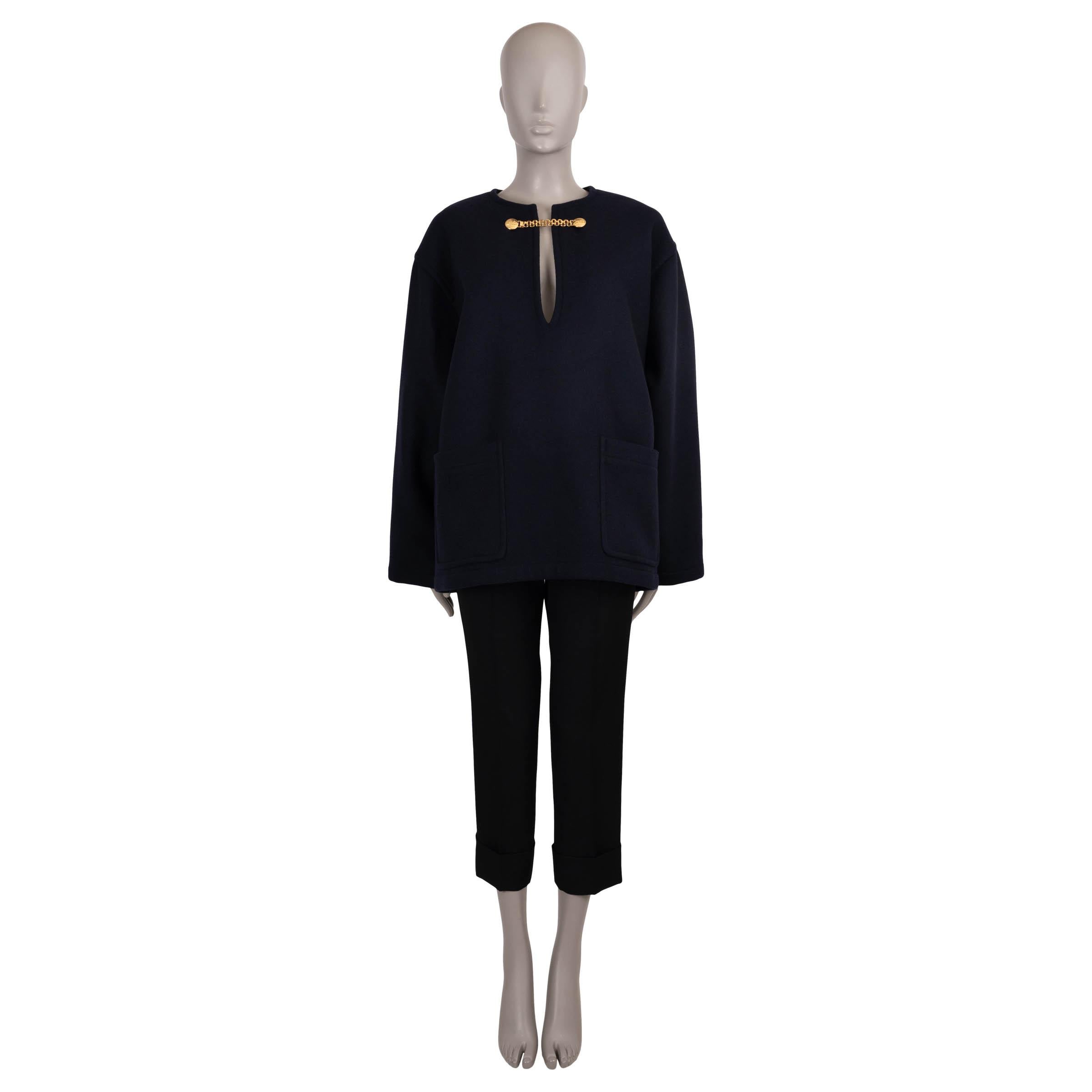 Veste CABAN SIGNATURE CHAIN FELT en laine bleu marine Celine 42 L Pour femmes en vente