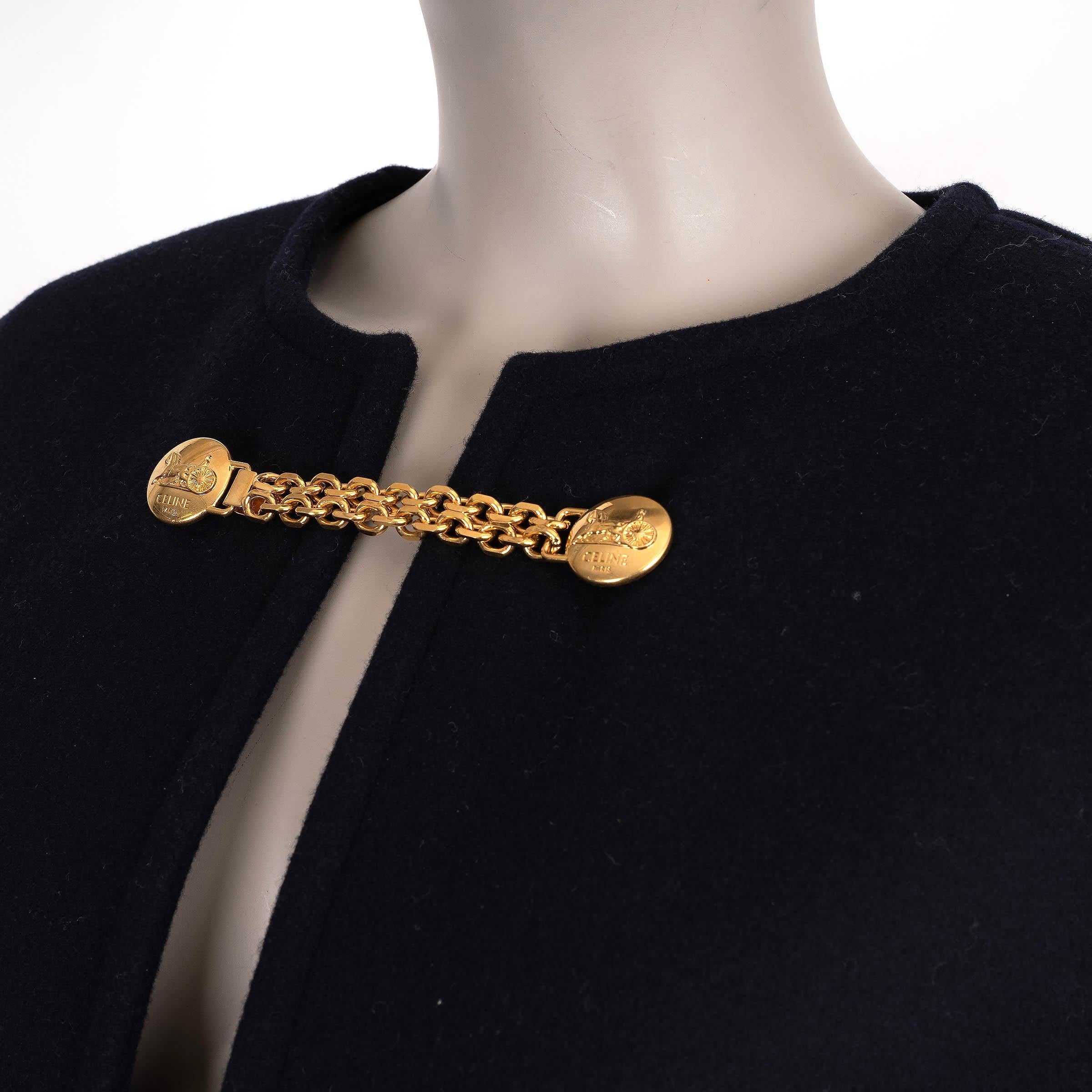 Veste CABAN SIGNATURE CHAIN FELT en laine bleu marine Celine 42 L en vente 1