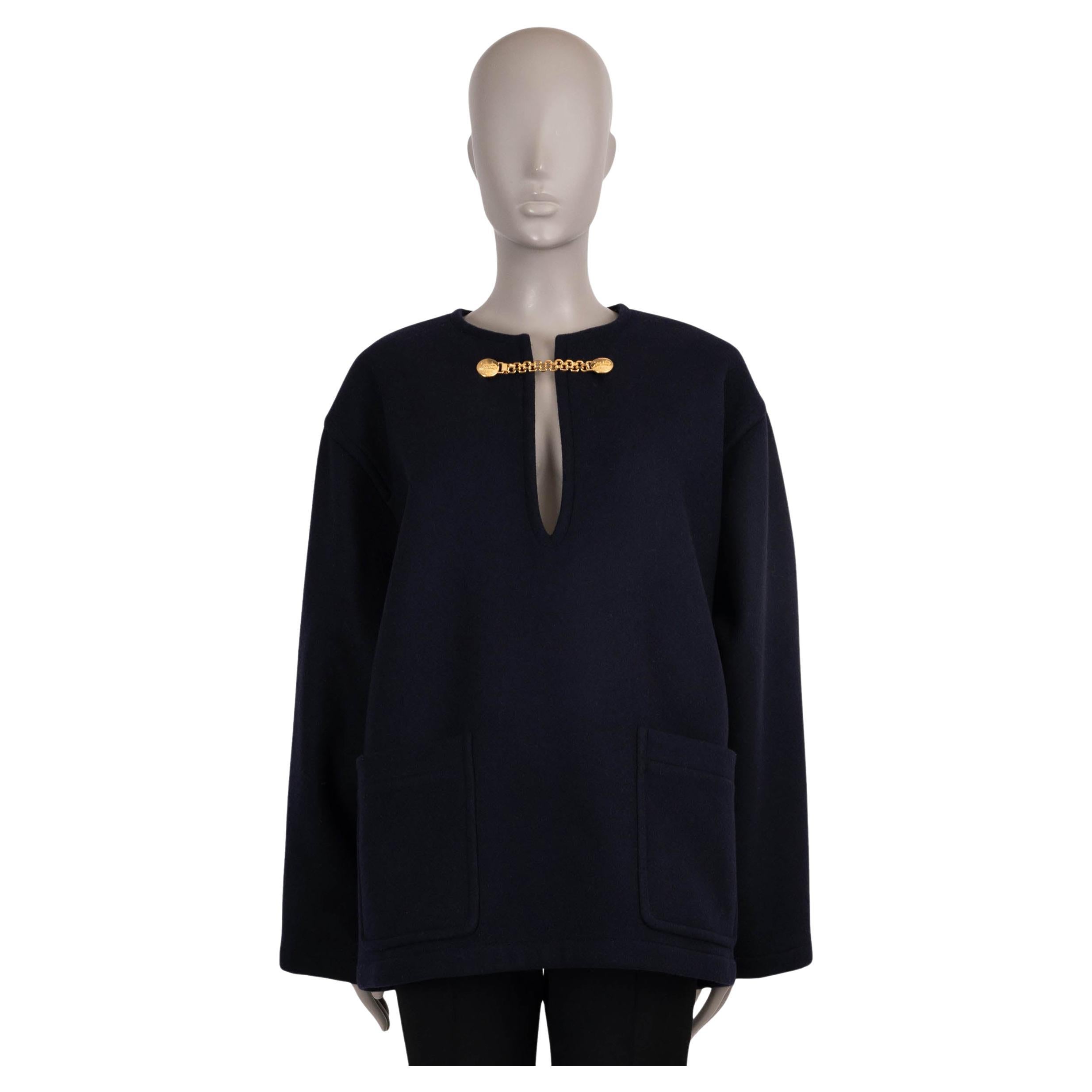 CELINE navyblaue Wolle SIGNATURE CHAIN FELT CABAN Jacke 42 L
