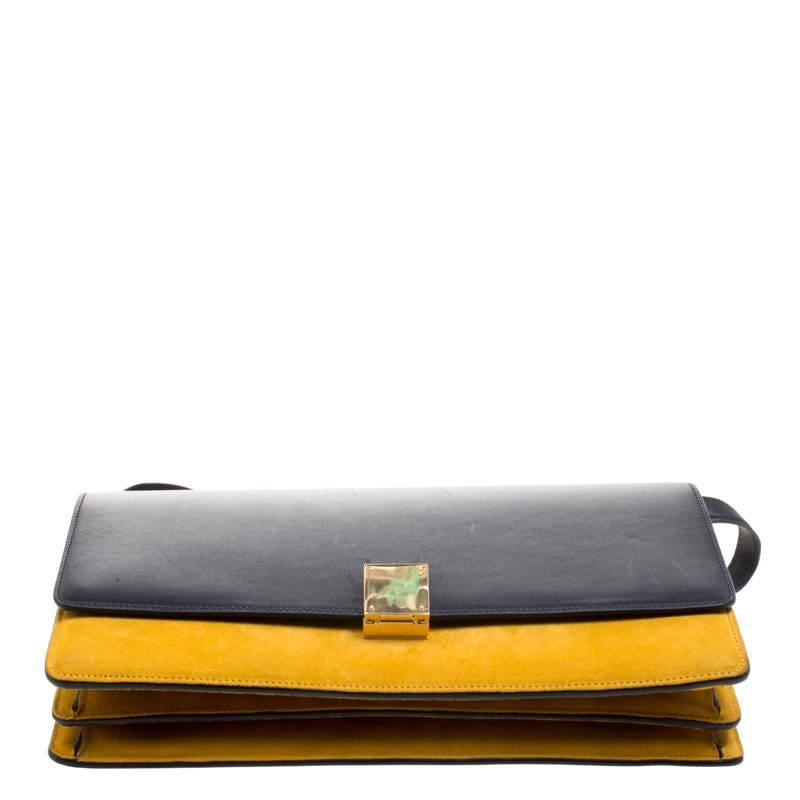 Celine Navy Blue/Yellow Leather Medium Case Bag 1