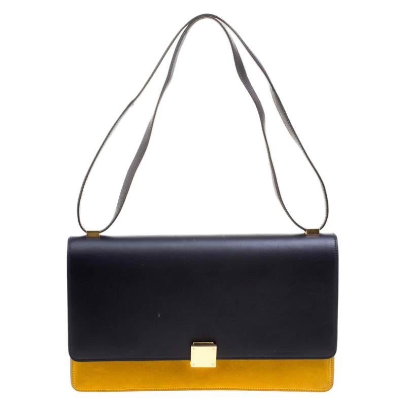 Celine Navy Blue/Yellow Leather Medium Case Bag