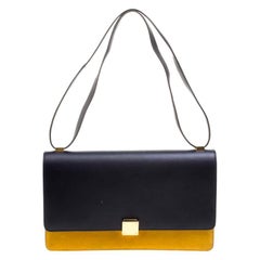 Celine - Sacoche moyenne en cuir bleu marine/jaune