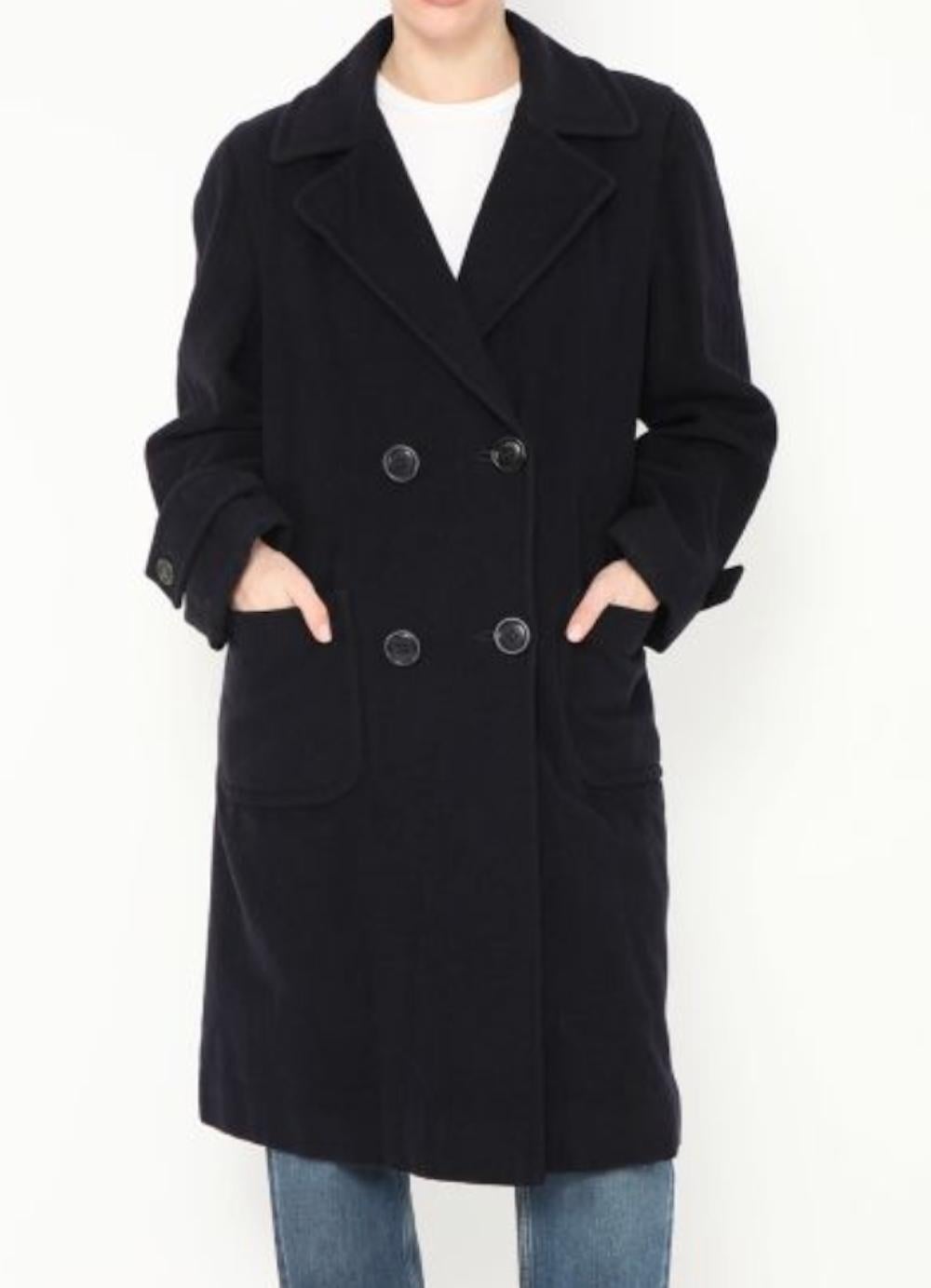 Nero Celine Cappotto in lana doppio petto raro in Celine in vendita