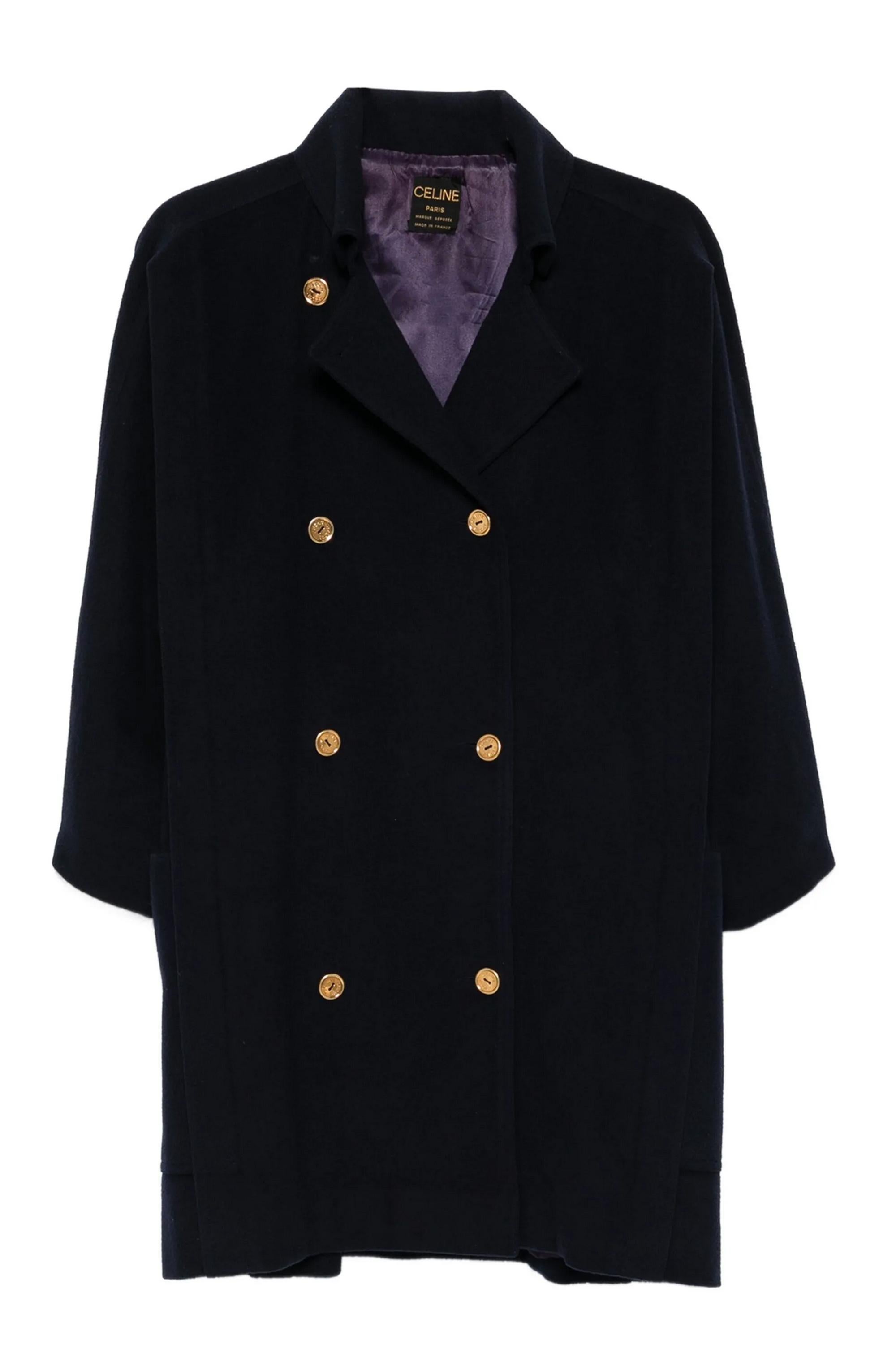 Nero Celine Navy Felted Oversized Wool Cashmere Coat in vendita