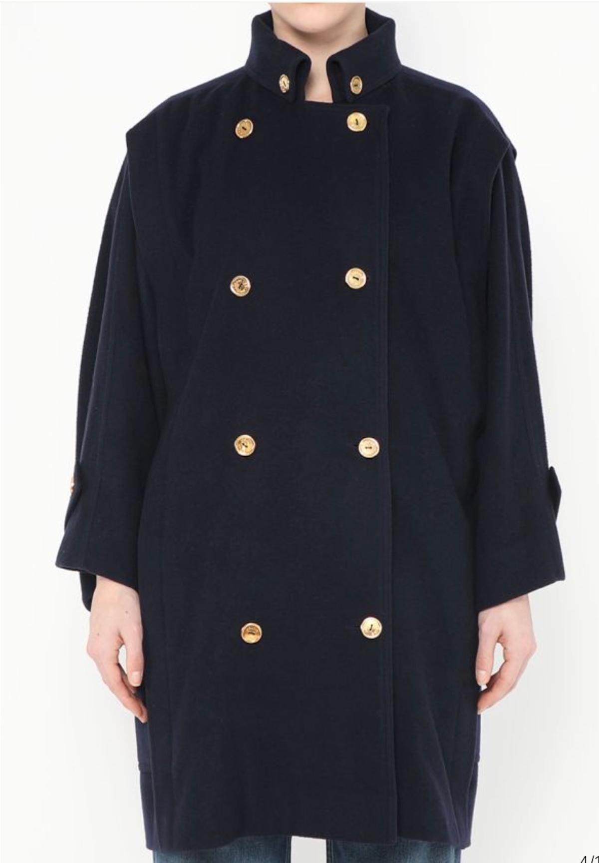 Celine Navy Felted Oversized Wool Cashmere Coat In condizioni buone in vendita a Paris, FR
