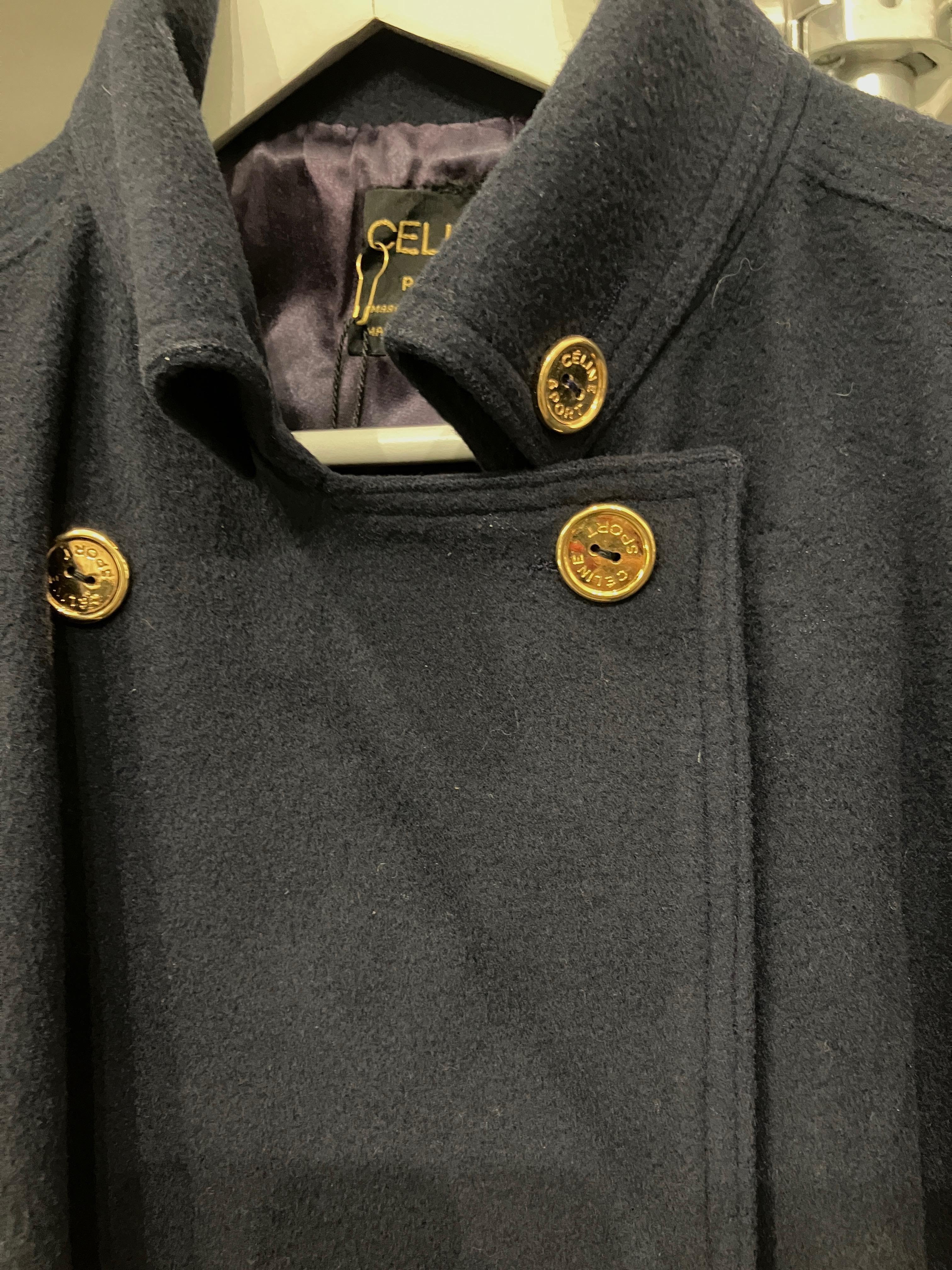 Celine Navy Felted Oversized Wool Cashmere Coat in vendita 2