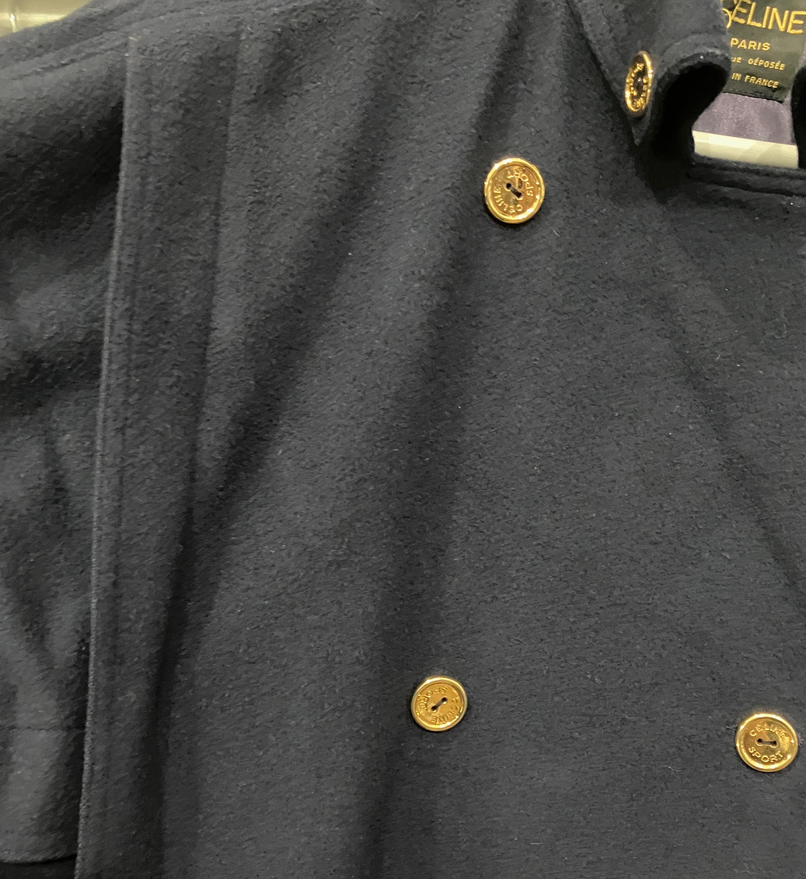 Celine Navy Felted Oversized Wool Cashmere Coat in vendita 3