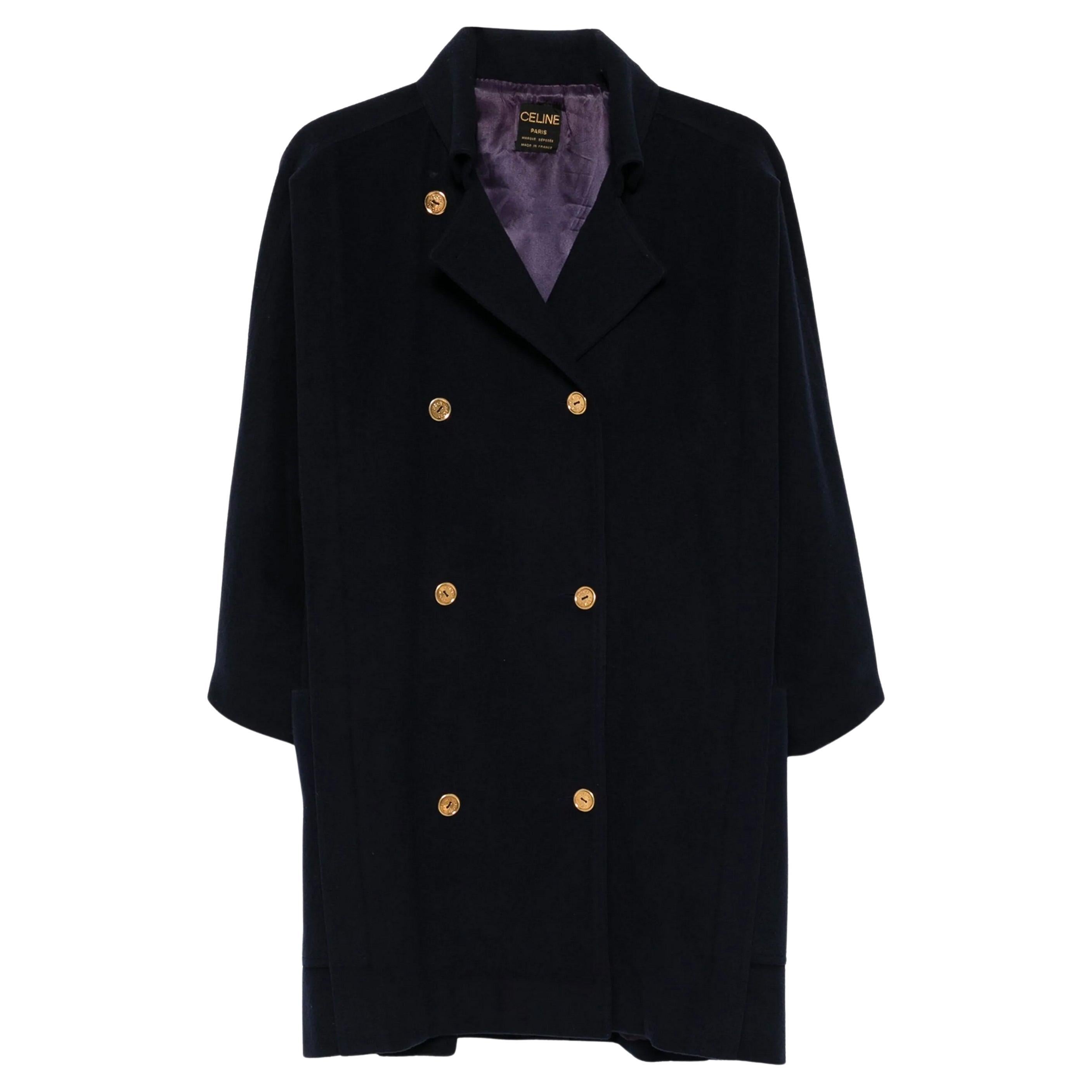 Celine Navy Felted Oversized Wool Cashmere Coat in vendita